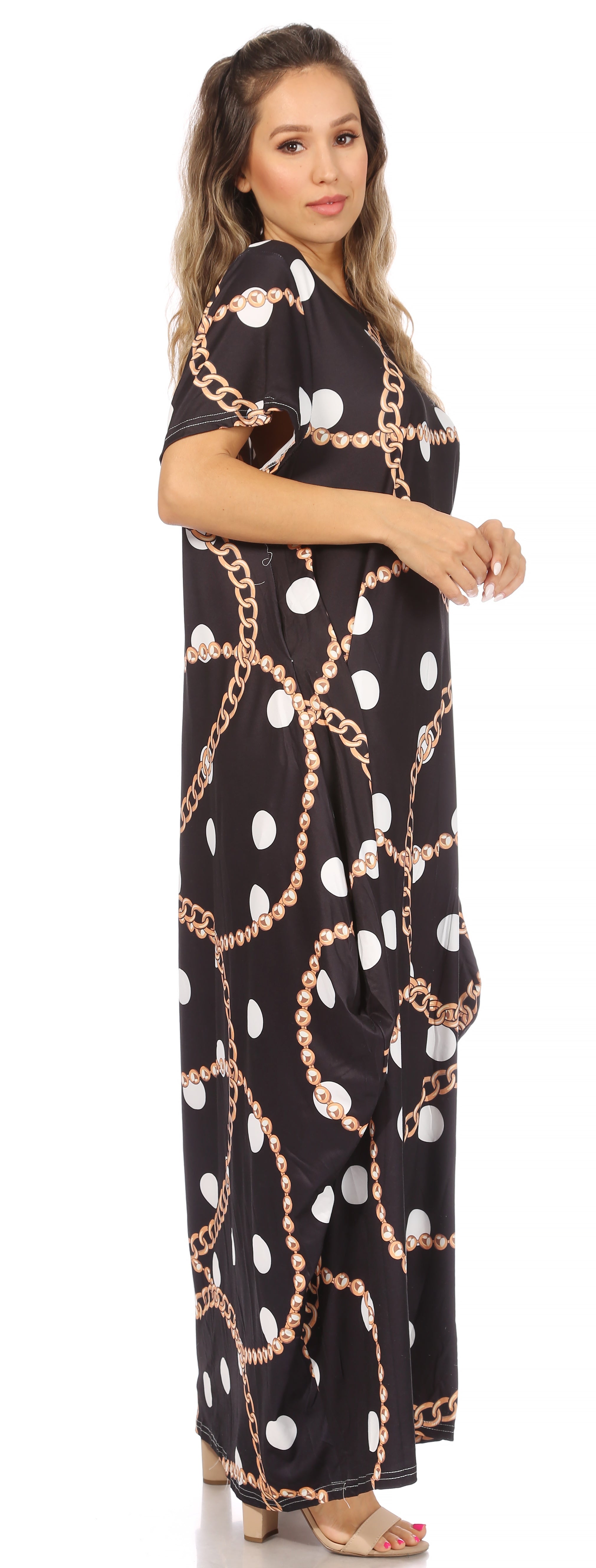 Sakkas Abeni Short Sleeve Casual Print Long Maxi Caftan