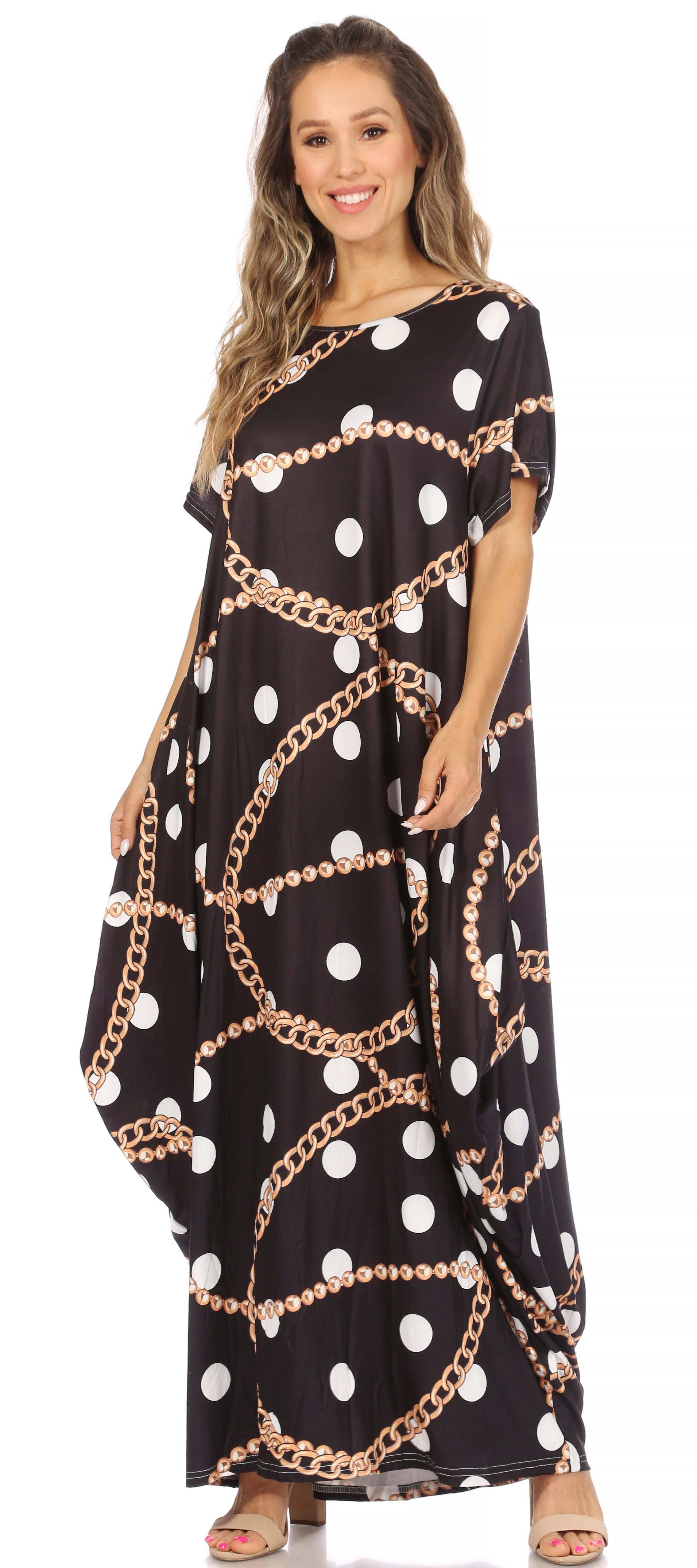 Sakkas Abeni Short Sleeve Casual Print Long Maxi Caftan