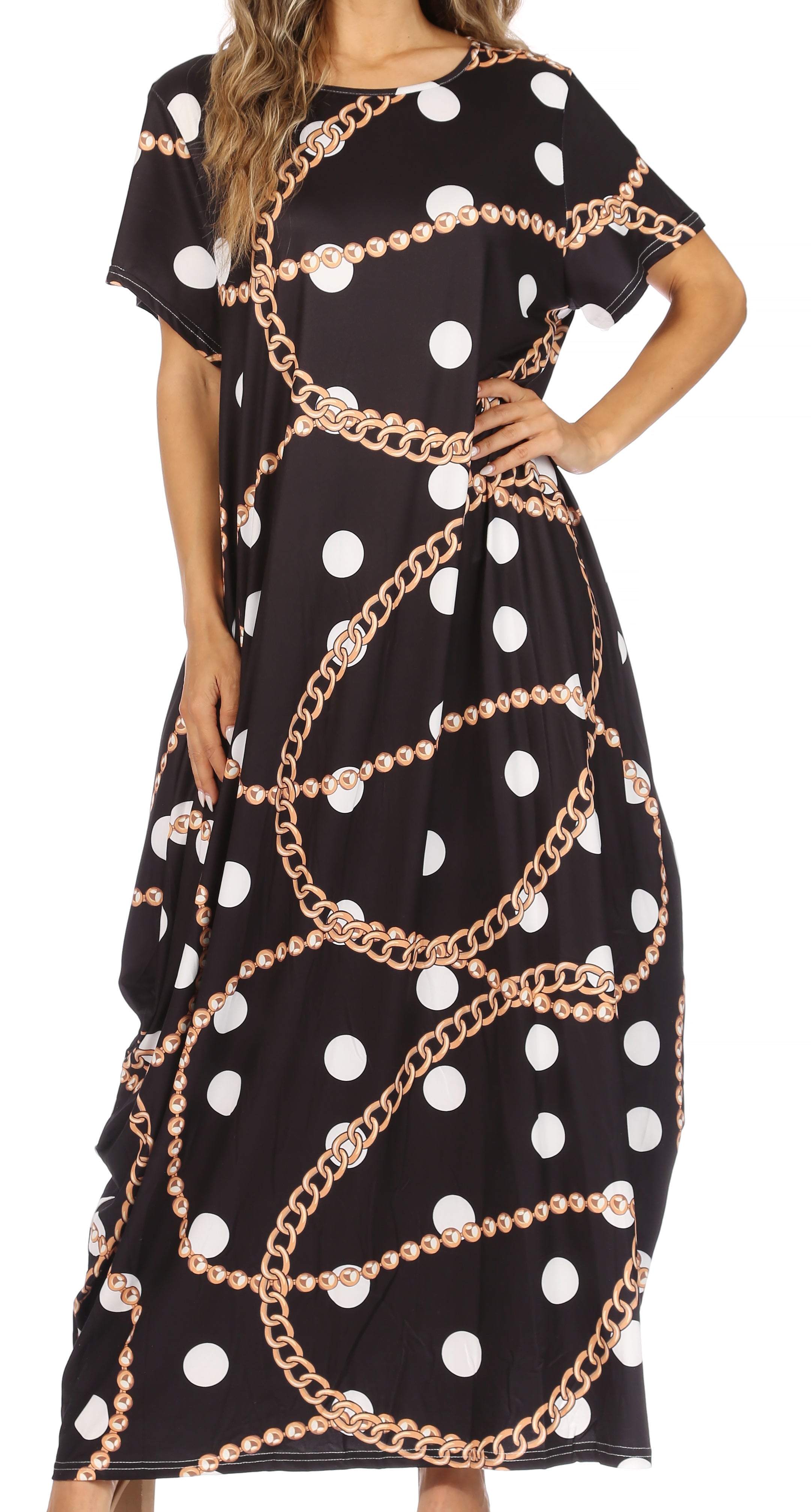 Sakkas Abeni Short Sleeve Casual Print Long Maxi Caftan