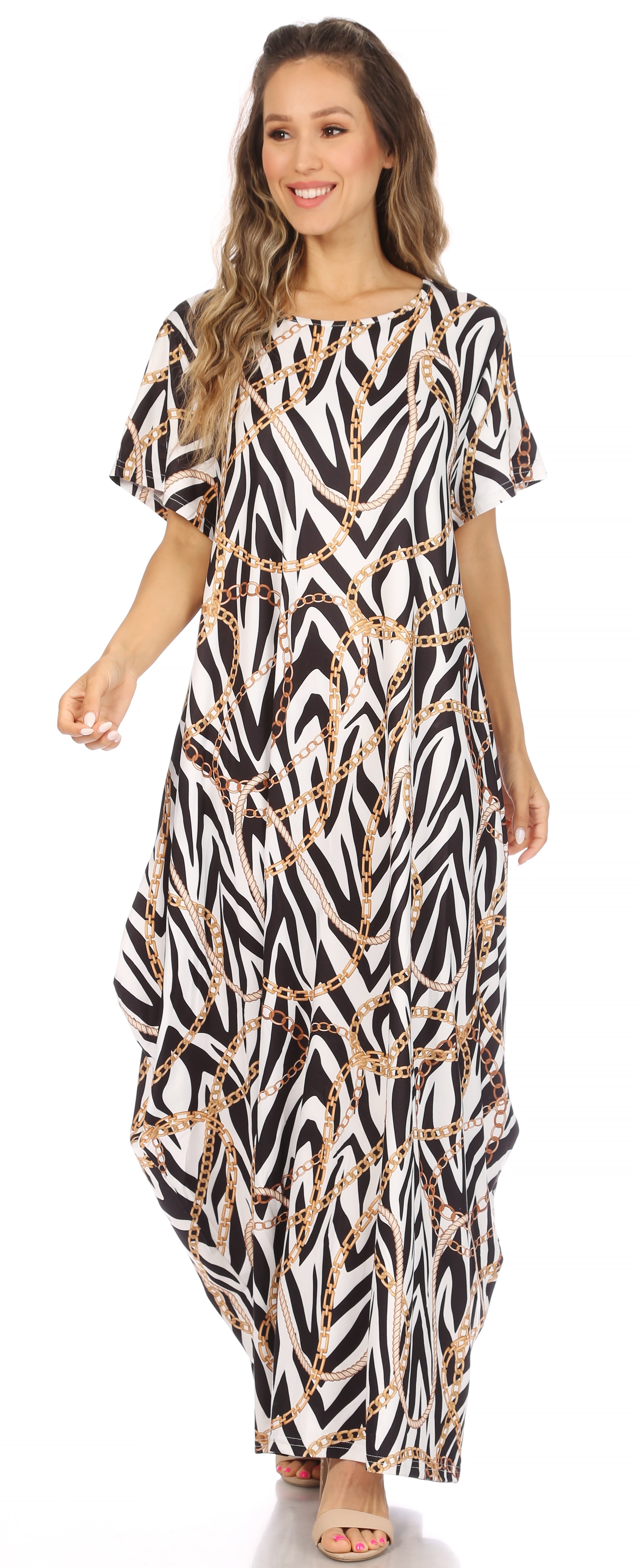 Sakkas Abeni Short Sleeve Casual Print Long Maxi Caftan