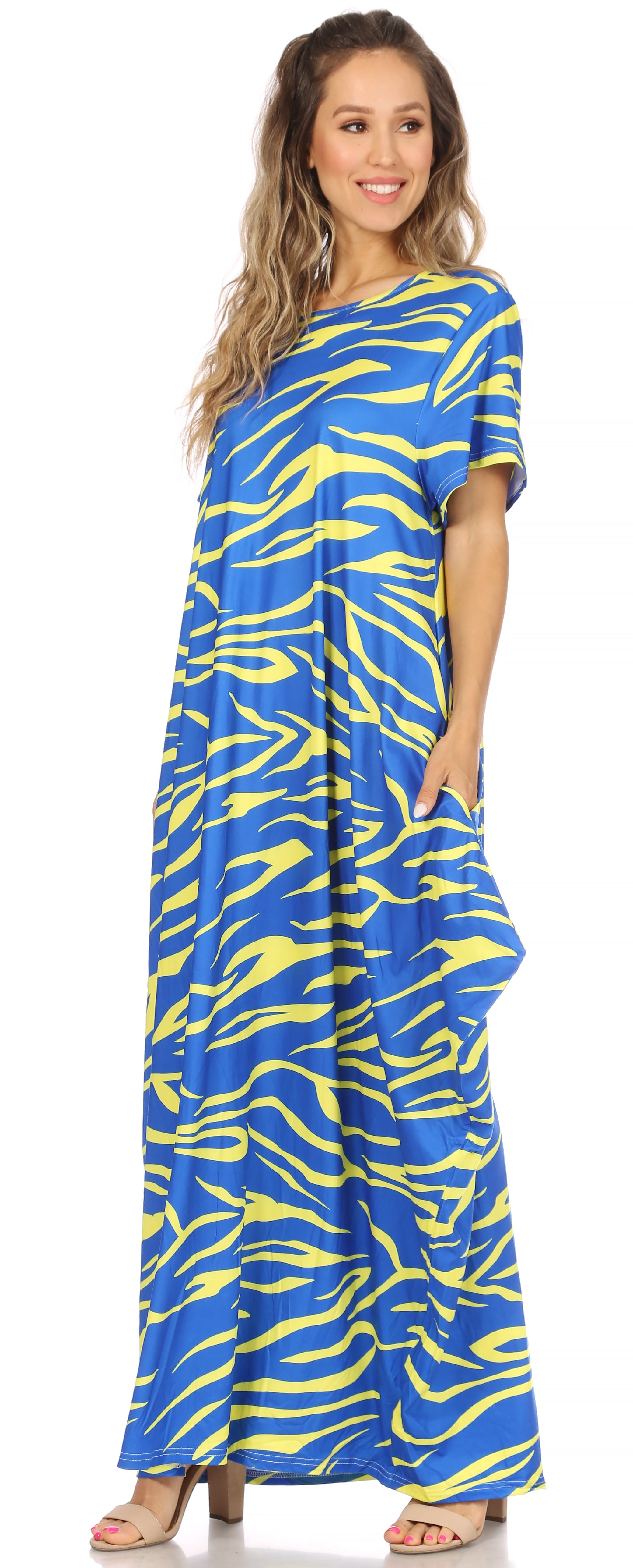 Sakkas Abeni Short Sleeve Casual Print Long Maxi Caftan
