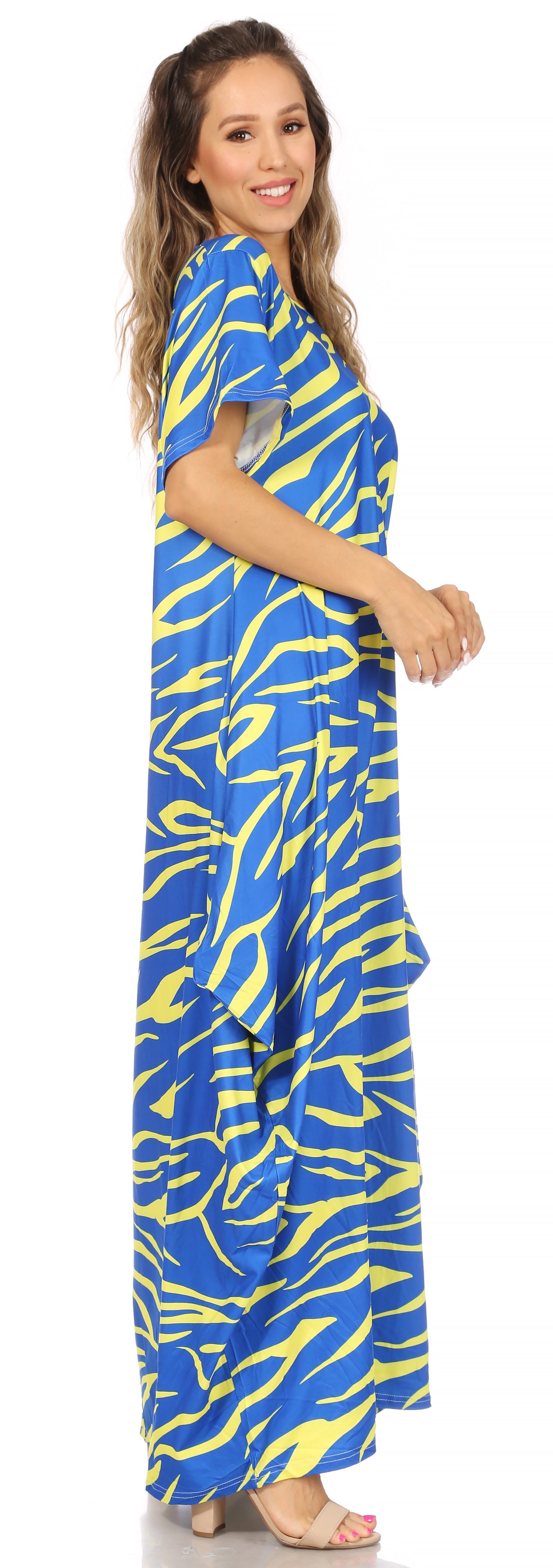 Sakkas Abeni Short Sleeve Casual Print Long Maxi Caftan