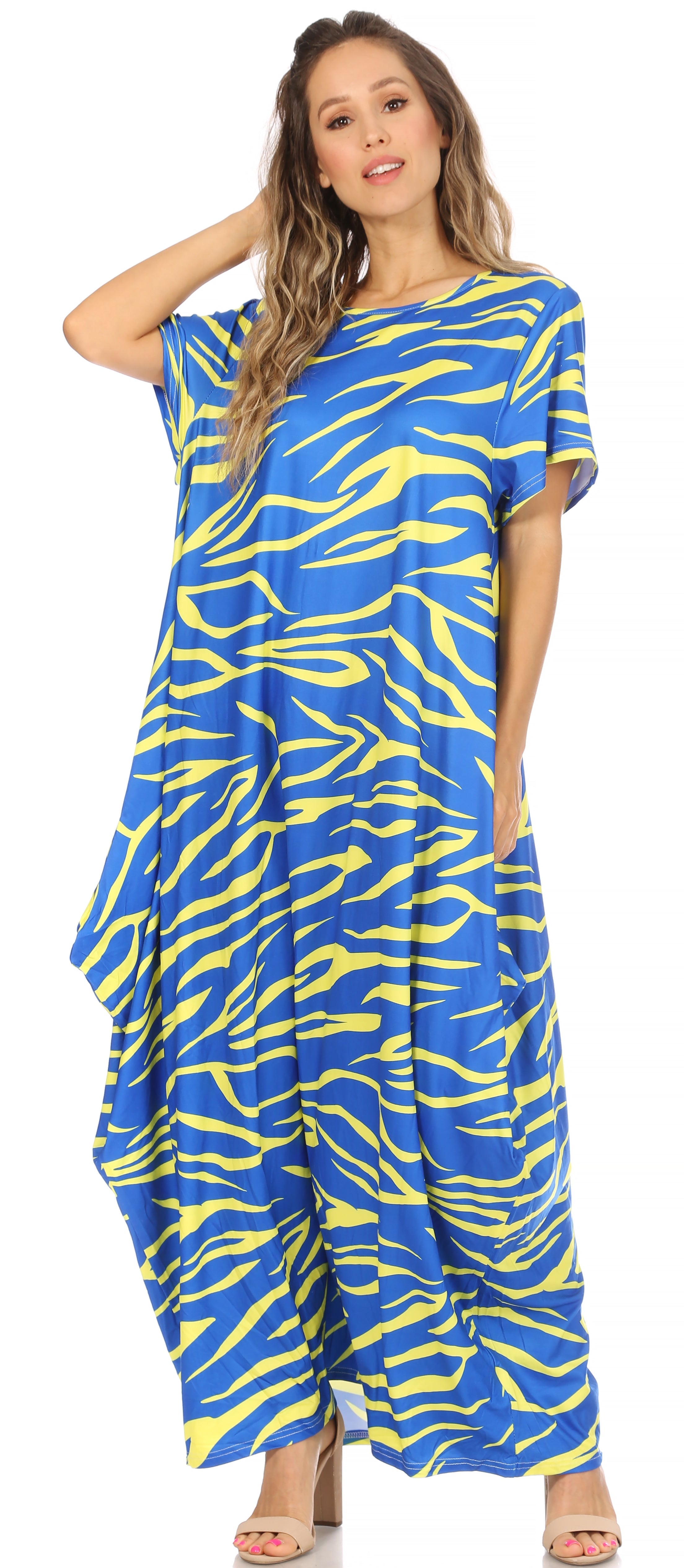 Sakkas Abeni Short Sleeve Casual Print Long Maxi Caftan
