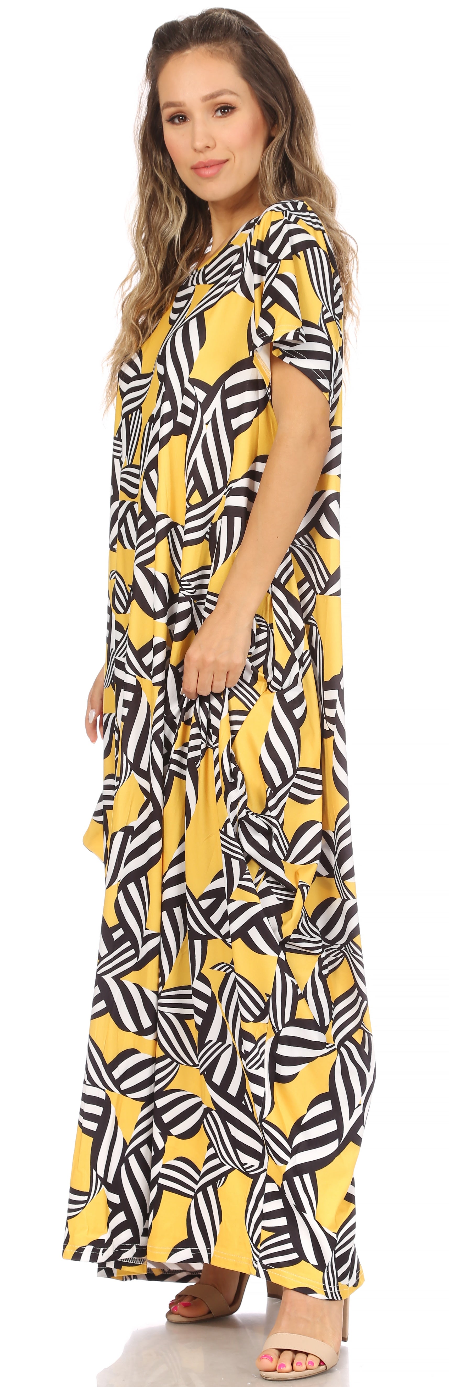 Sakkas Abeni Short Sleeve Casual Print Long Maxi Caftan