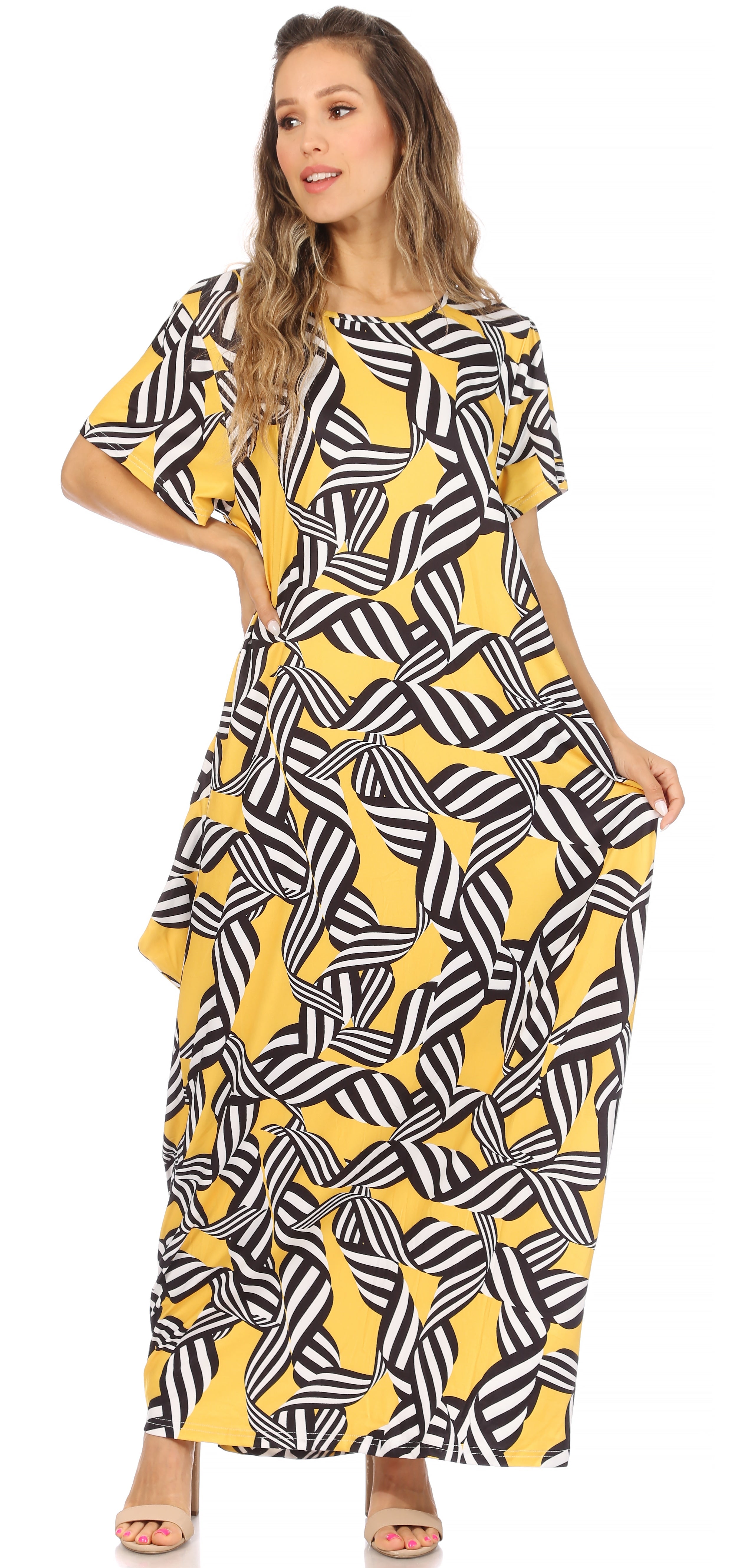 Sakkas Abeni Short Sleeve Casual Print Long Maxi Caftan