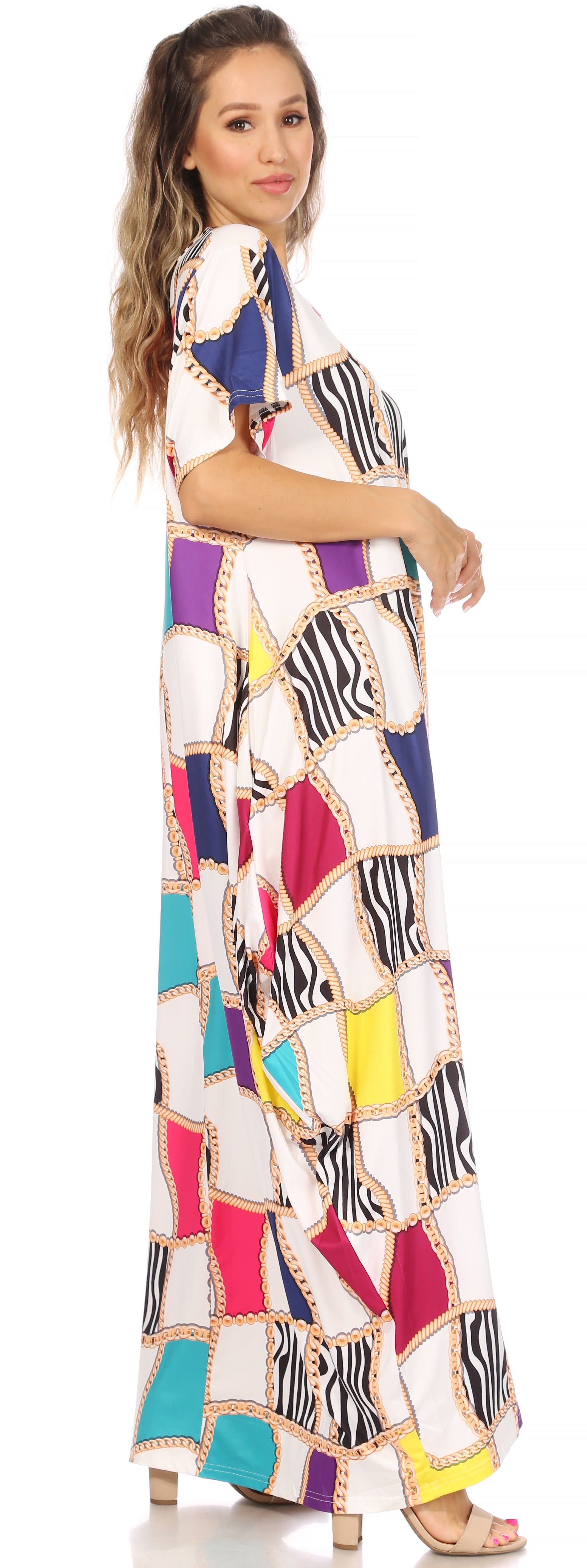Sakkas Abeni Short Sleeve Casual Print Long Maxi Caftan