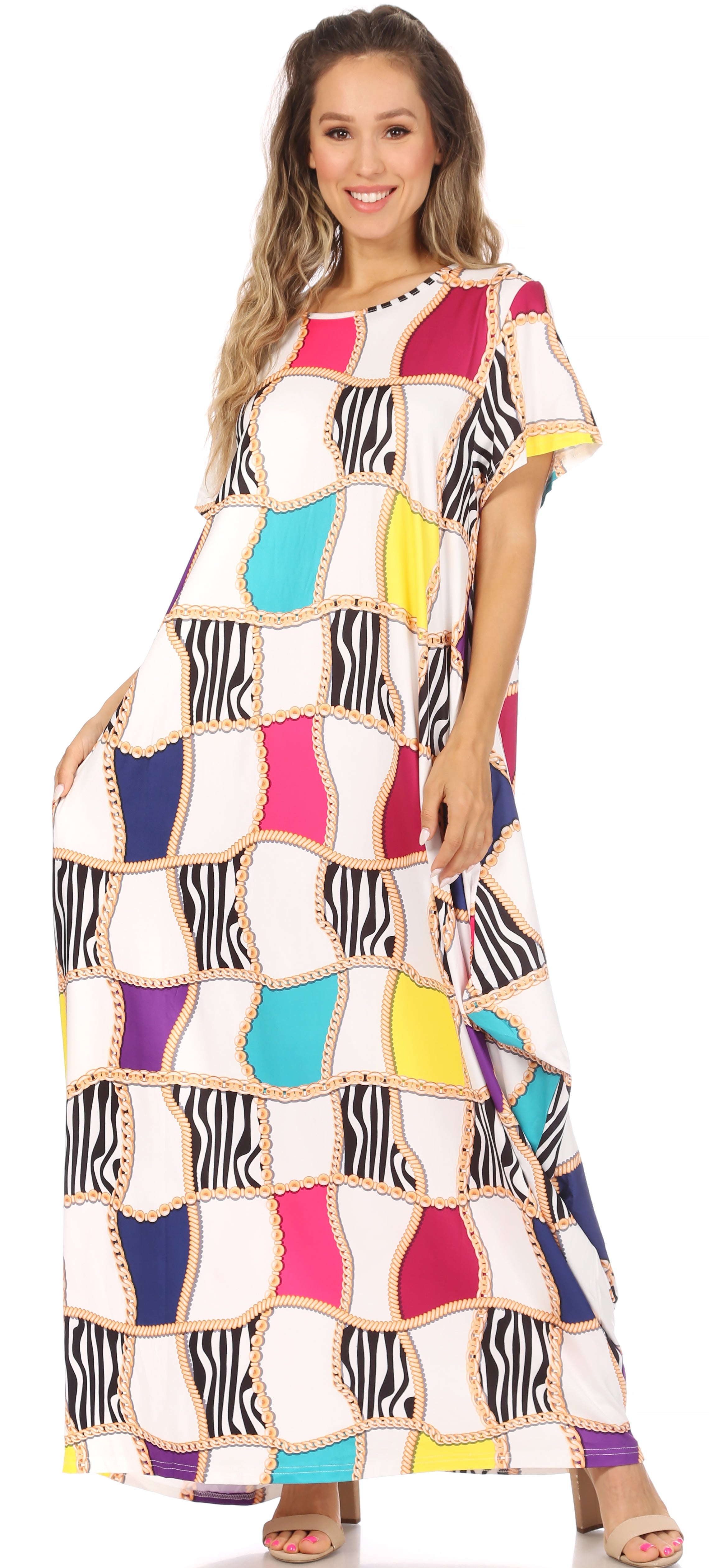 Sakkas Abeni Short Sleeve Casual Print Long Maxi Caftan