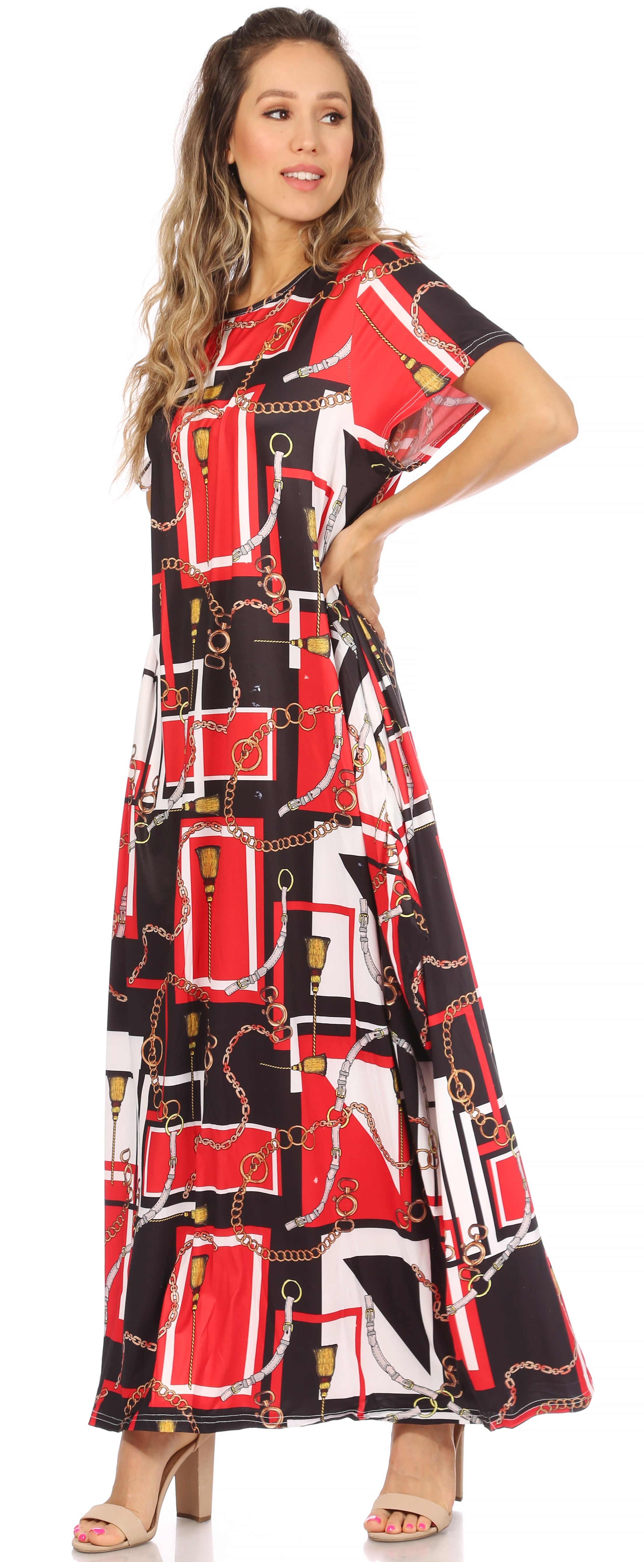 Sakkas Abeni Short Sleeve Casual Print Long Maxi Caftan