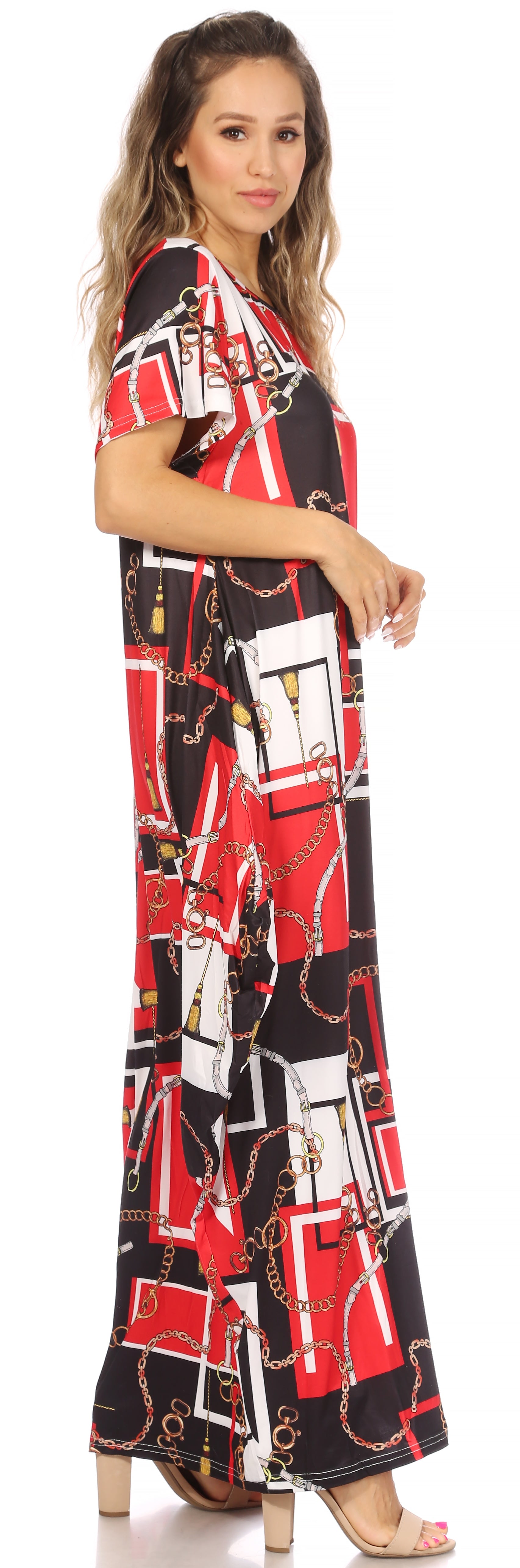 Sakkas Abeni Short Sleeve Casual Print Long Maxi Caftan