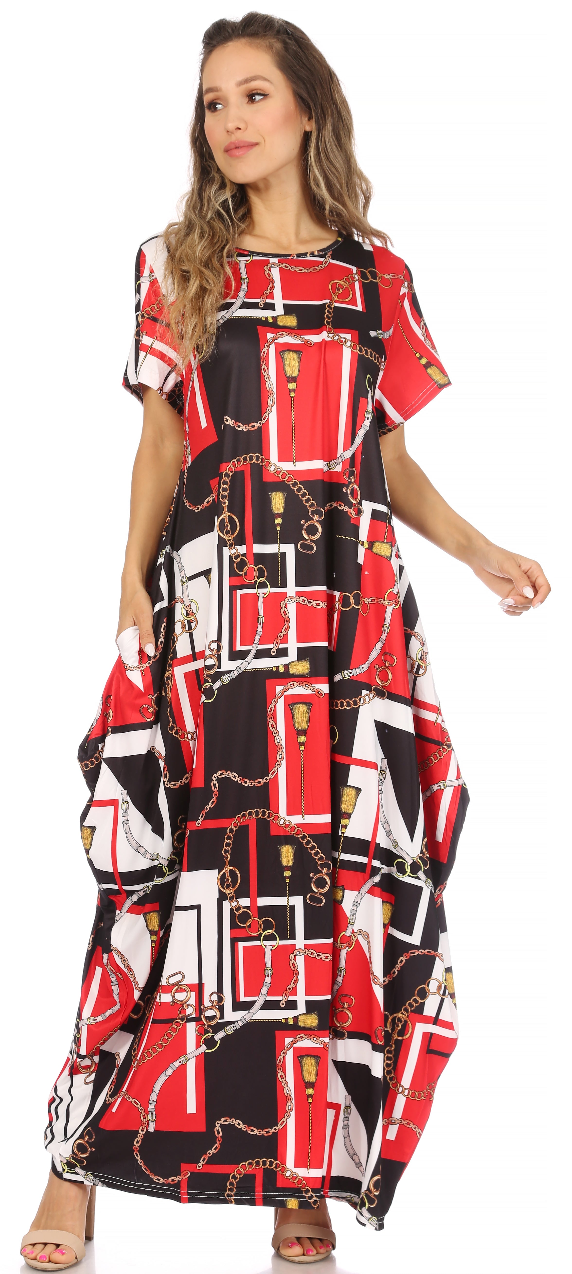 Sakkas Abeni Short Sleeve Casual Print Long Maxi Caftan