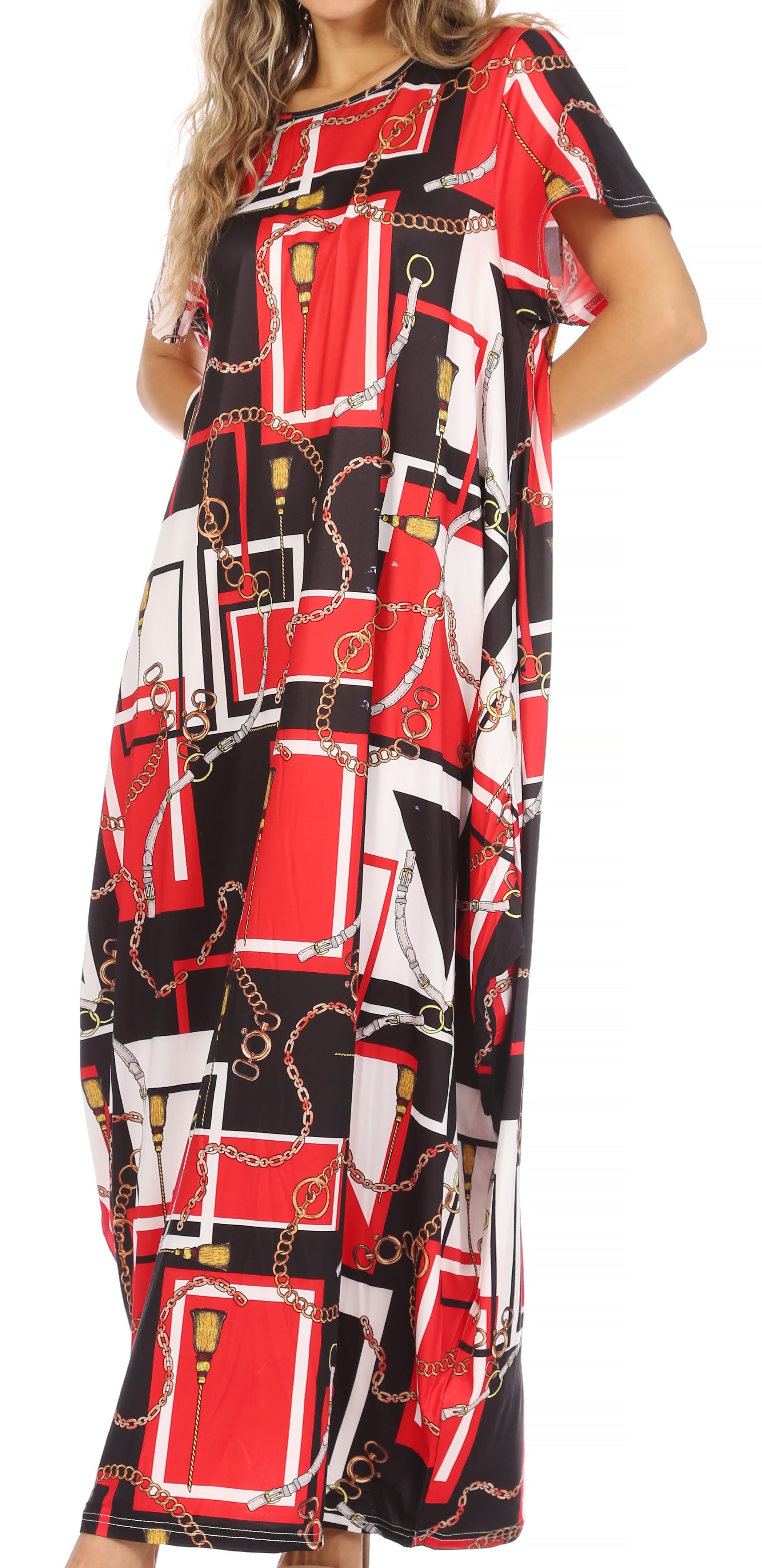 Sakkas Abeni Short Sleeve Casual Print Long Maxi Caftan