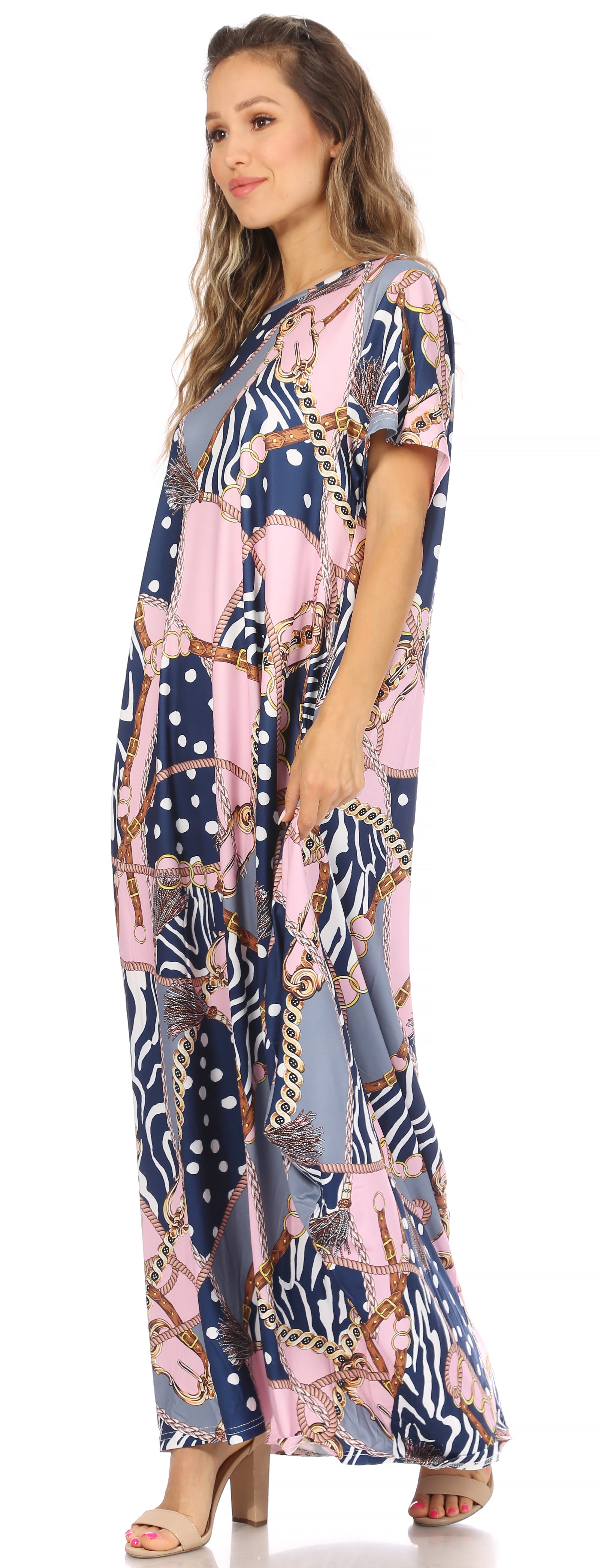 Sakkas Abeni Short Sleeve Casual Print Long Maxi Caftan