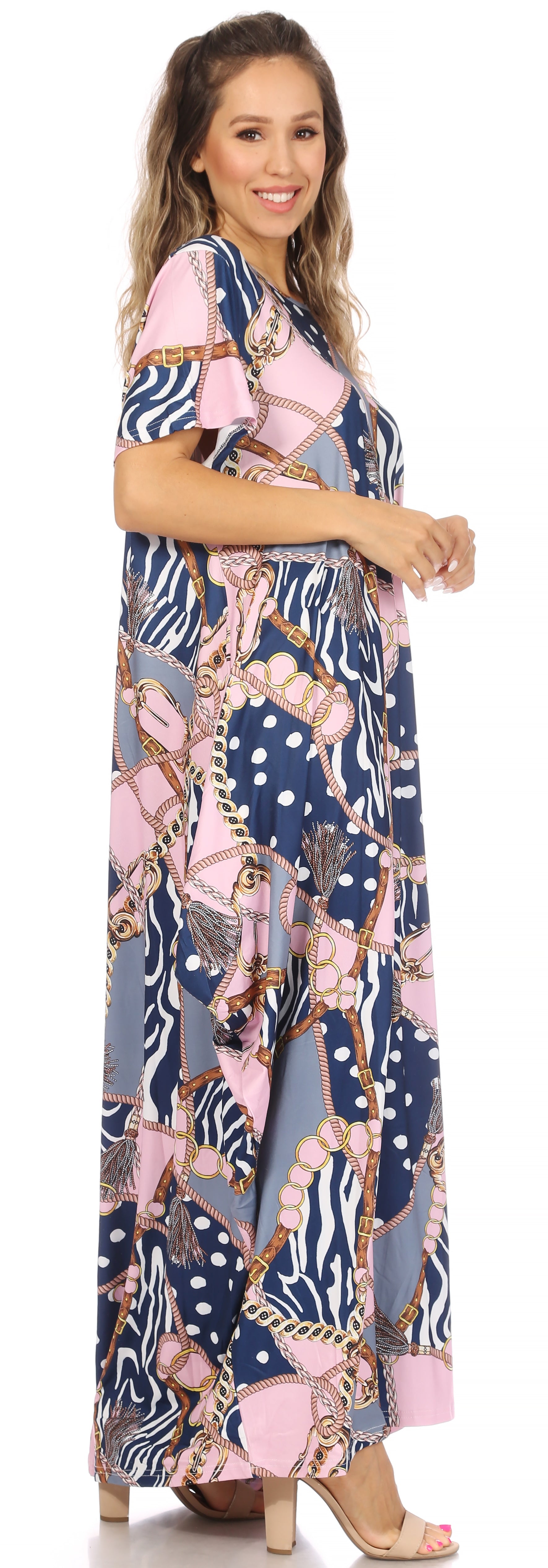 Sakkas Abeni Short Sleeve Casual Print Long Maxi Caftan