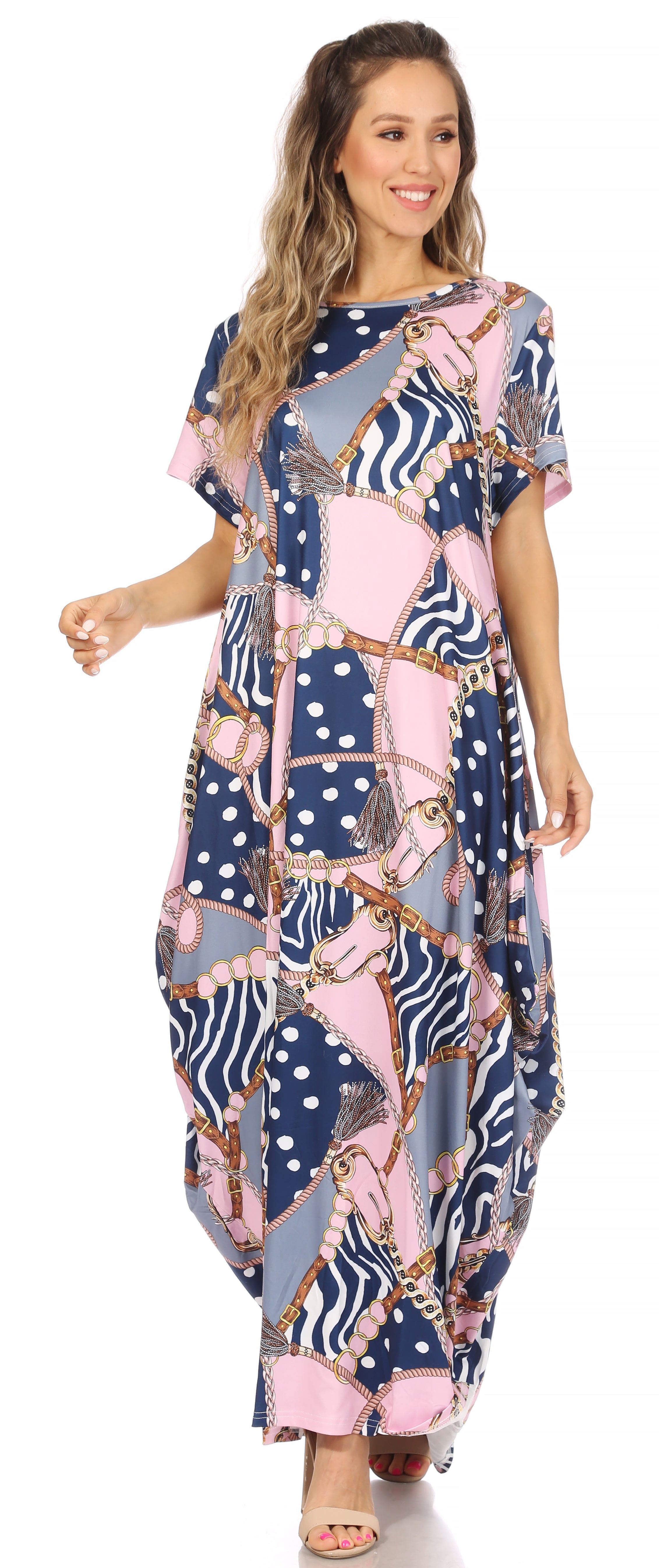 Sakkas Abeni Short Sleeve Casual Print Long Maxi Caftan