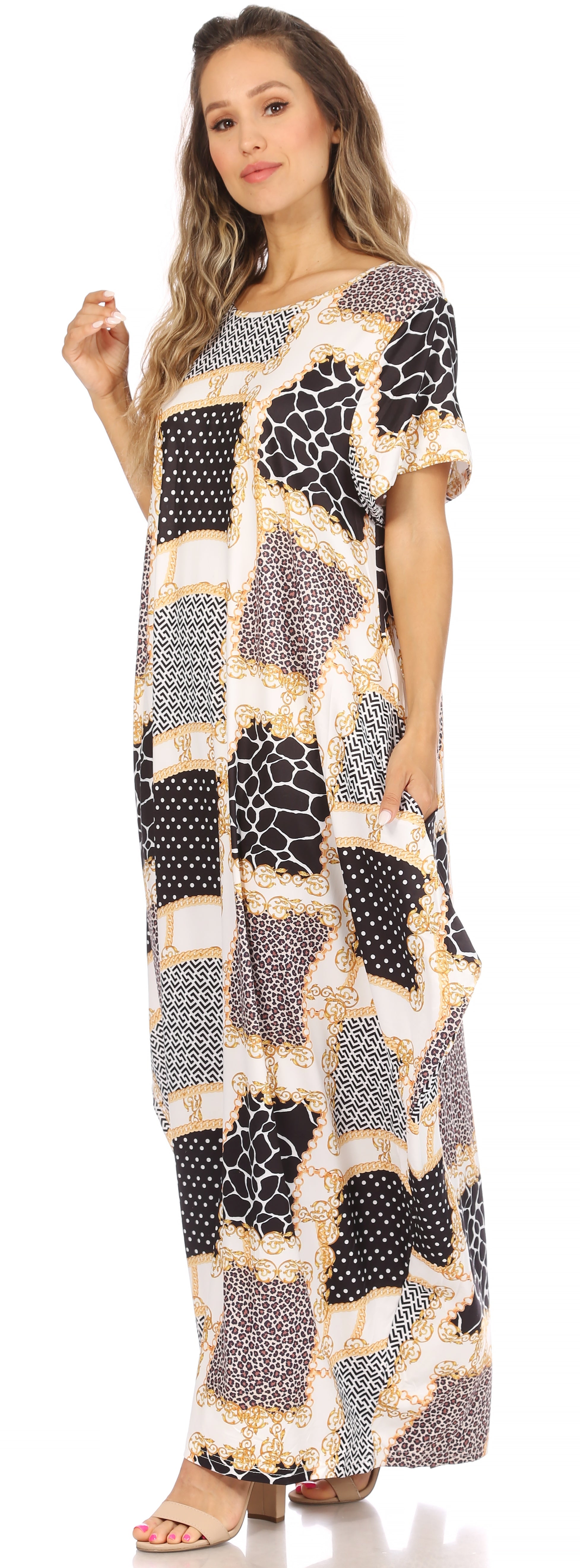 Sakkas Abeni Short Sleeve Casual Print Long Maxi Caftan