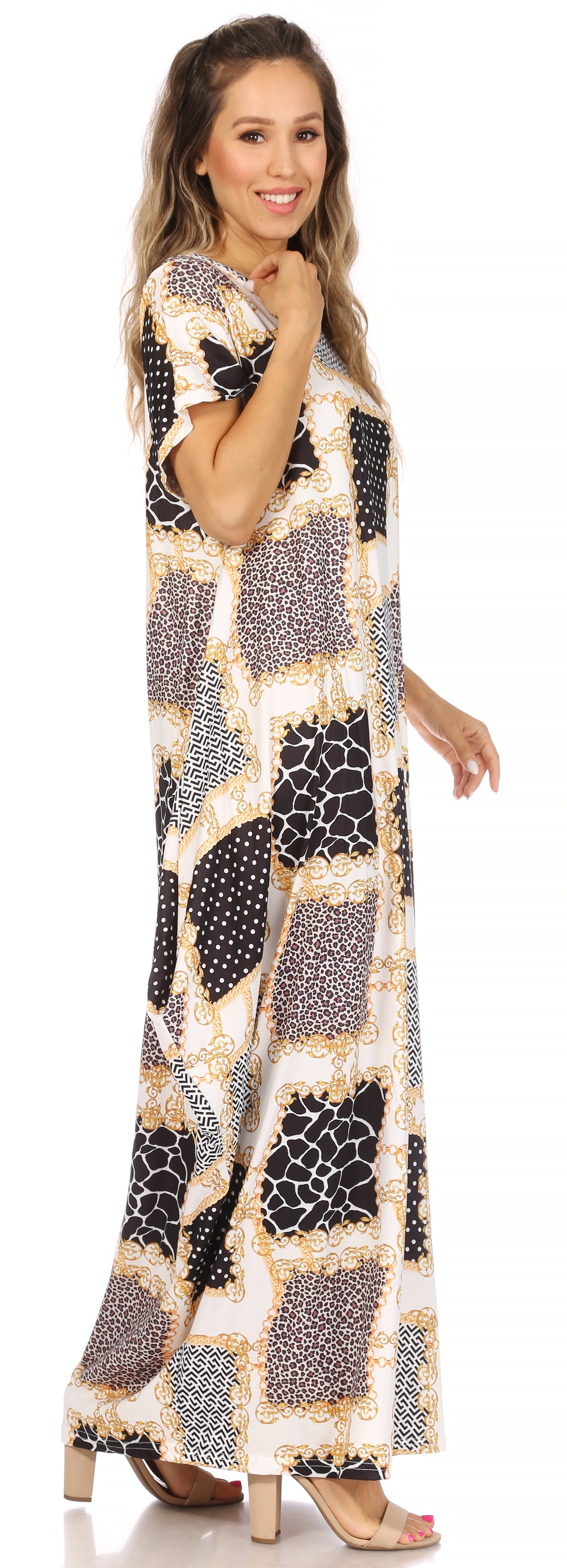 Sakkas Abeni Short Sleeve Casual Print Long Maxi Caftan
