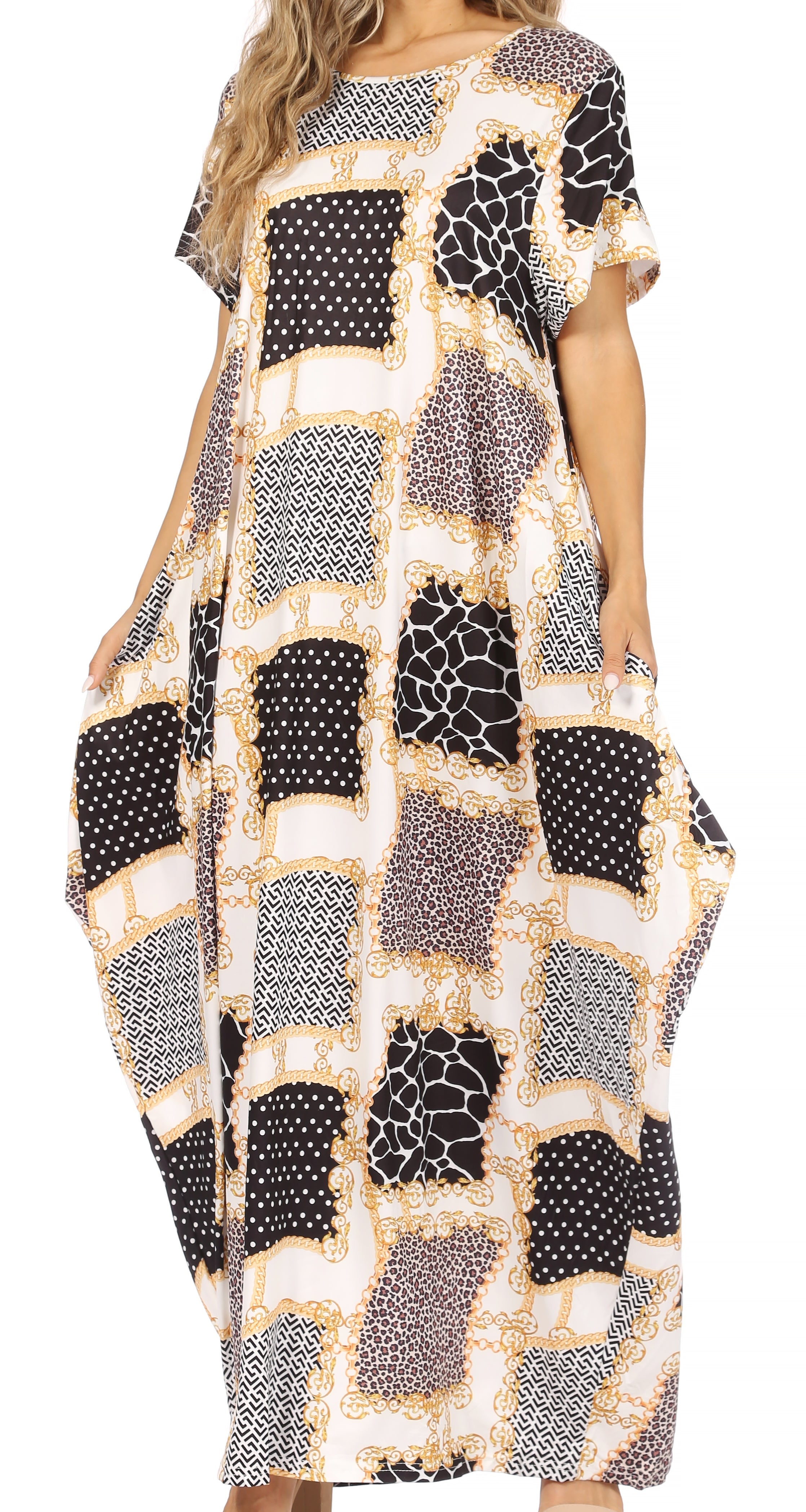 Sakkas Abeni Short Sleeve Casual Print Long Maxi Caftan