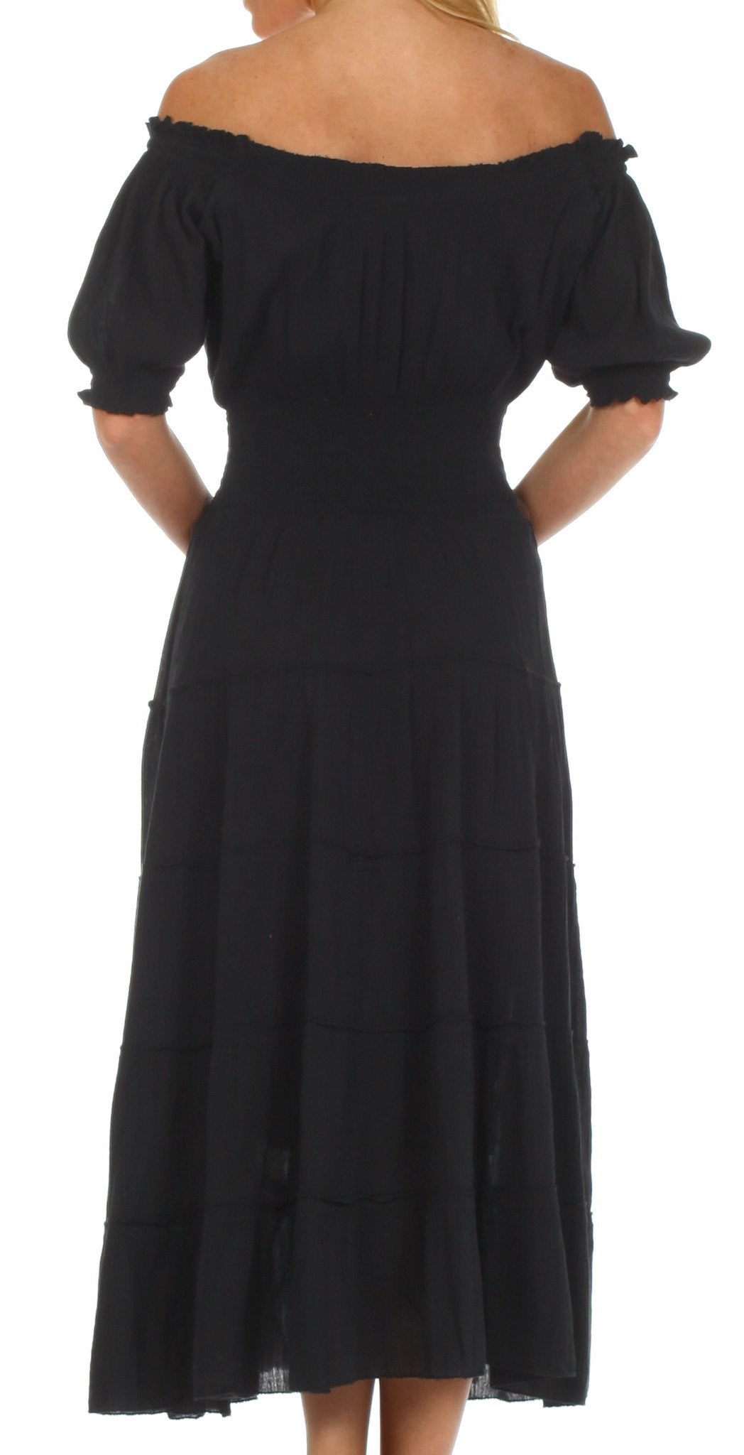 Black off-shoulder dress on a white background