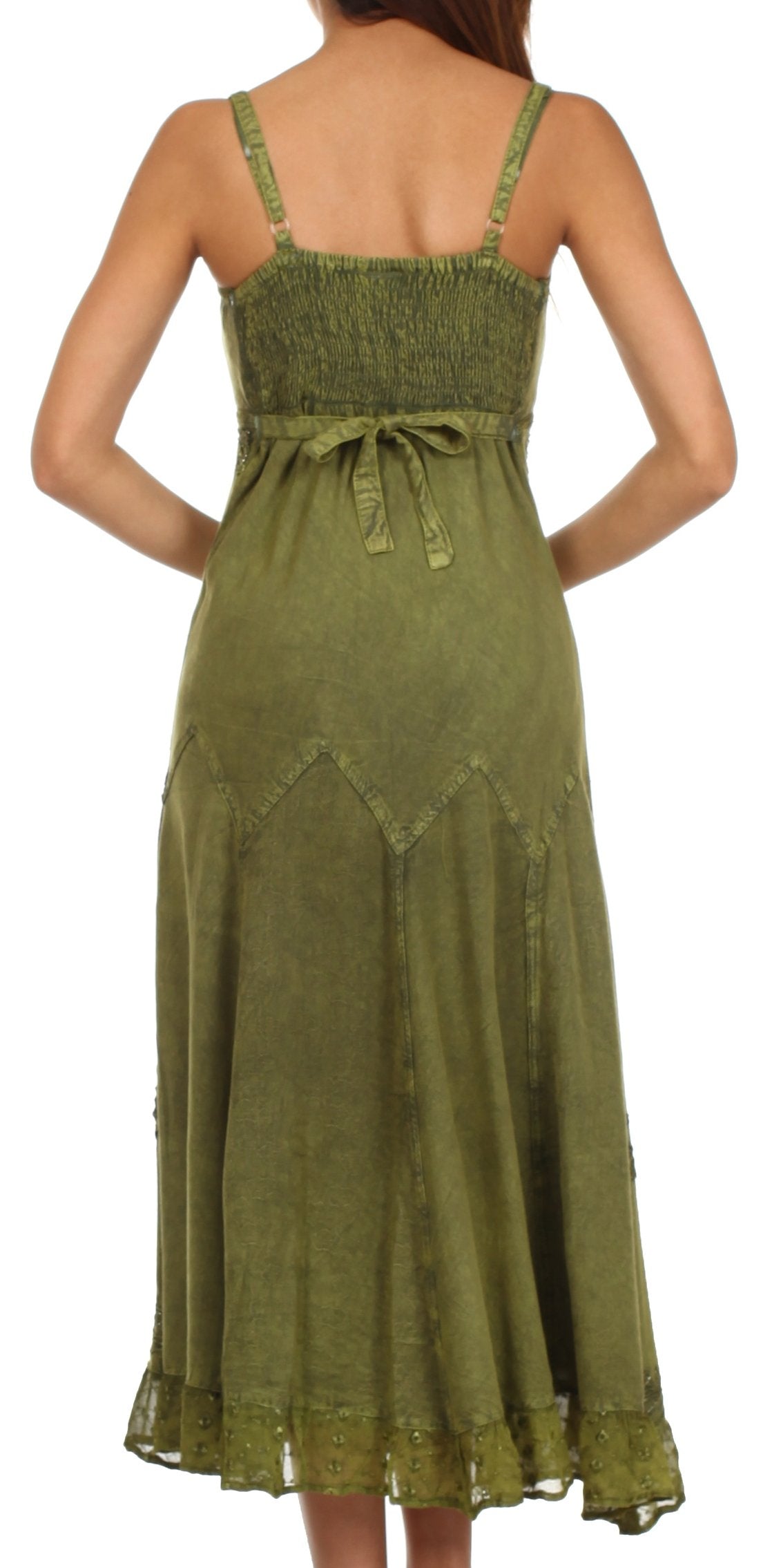 Sakkas - Stonewashed Rayon Embroidered Adjustable Spaghetti Straps Long Dress