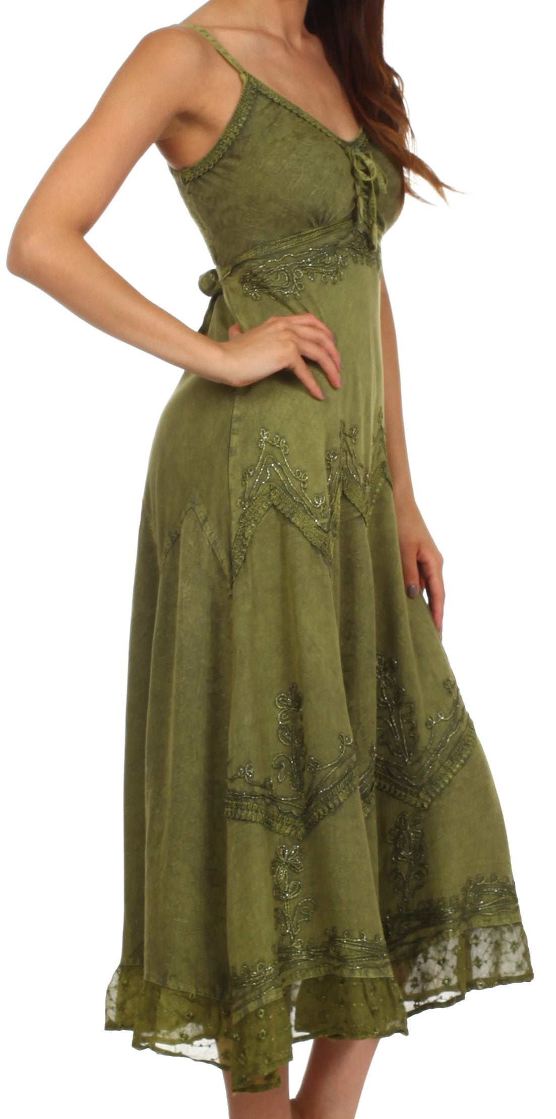 Sakkas - Stonewashed Rayon Embroidered Adjustable Spaghetti Straps Long Dress