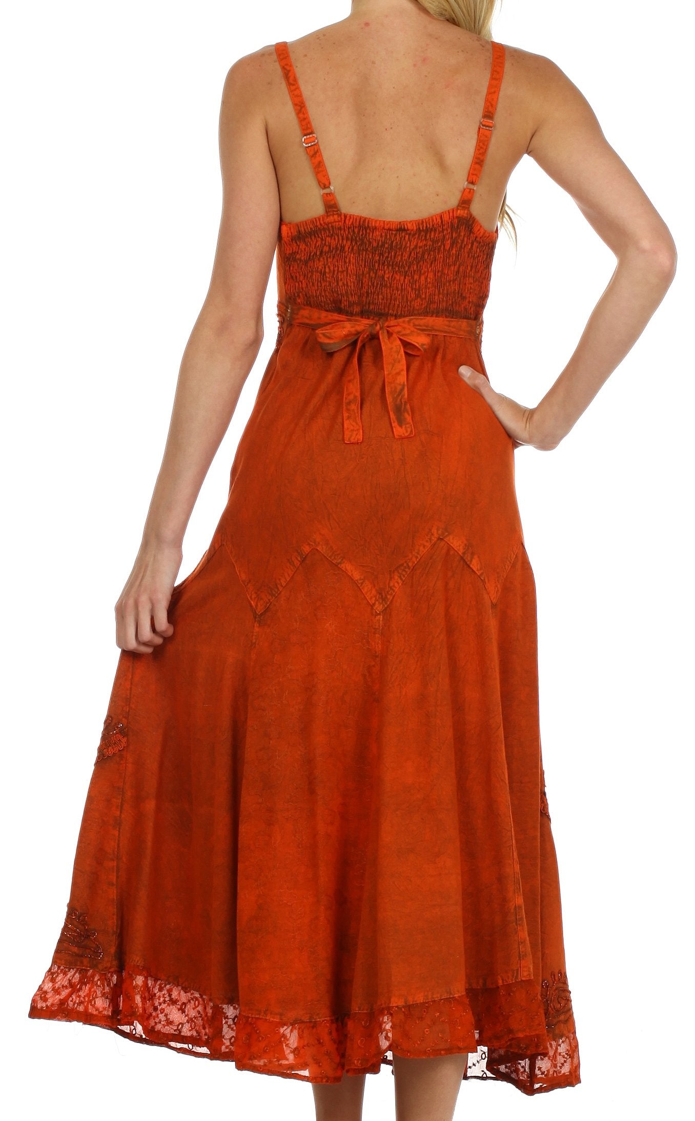 Sakkas - Stonewashed Rayon Embroidered Adjustable Spaghetti Straps Long Dress