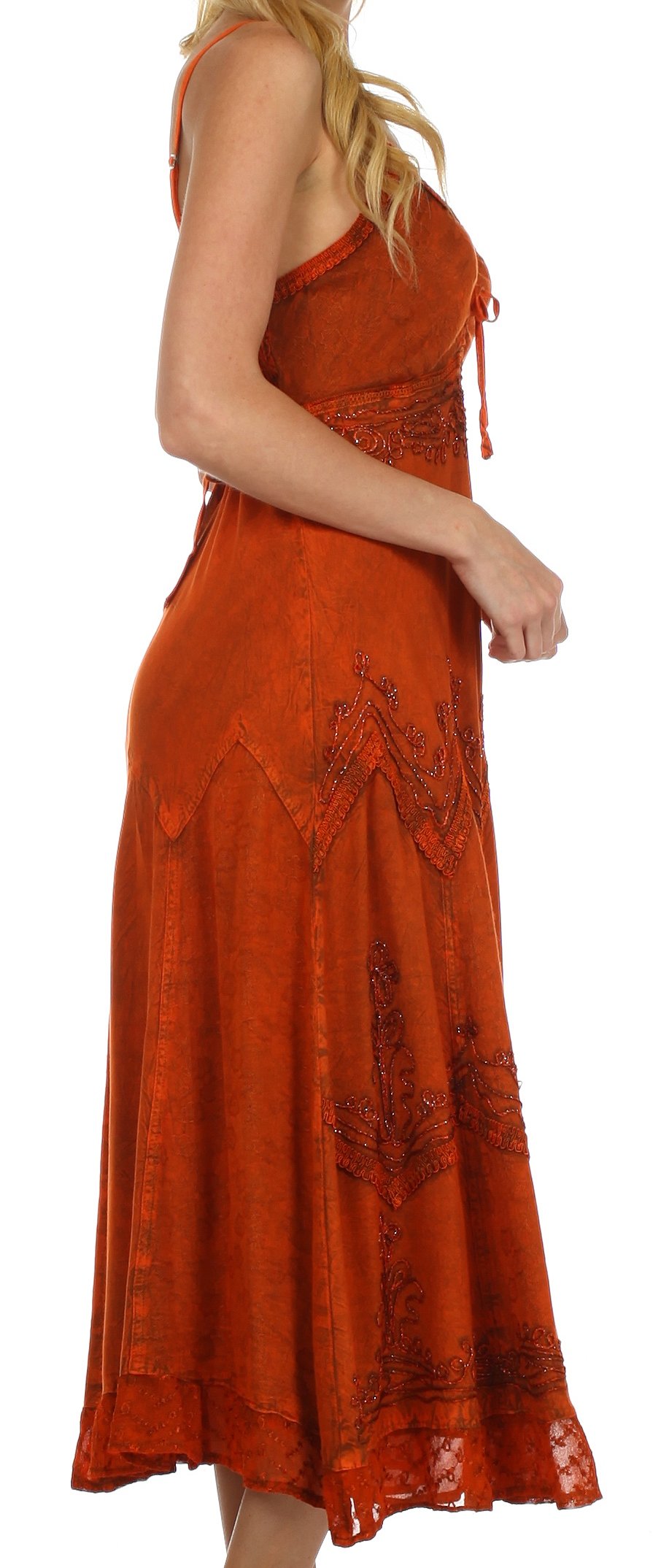 Sakkas - Stonewashed Rayon Embroidered Adjustable Spaghetti Straps Long Dress