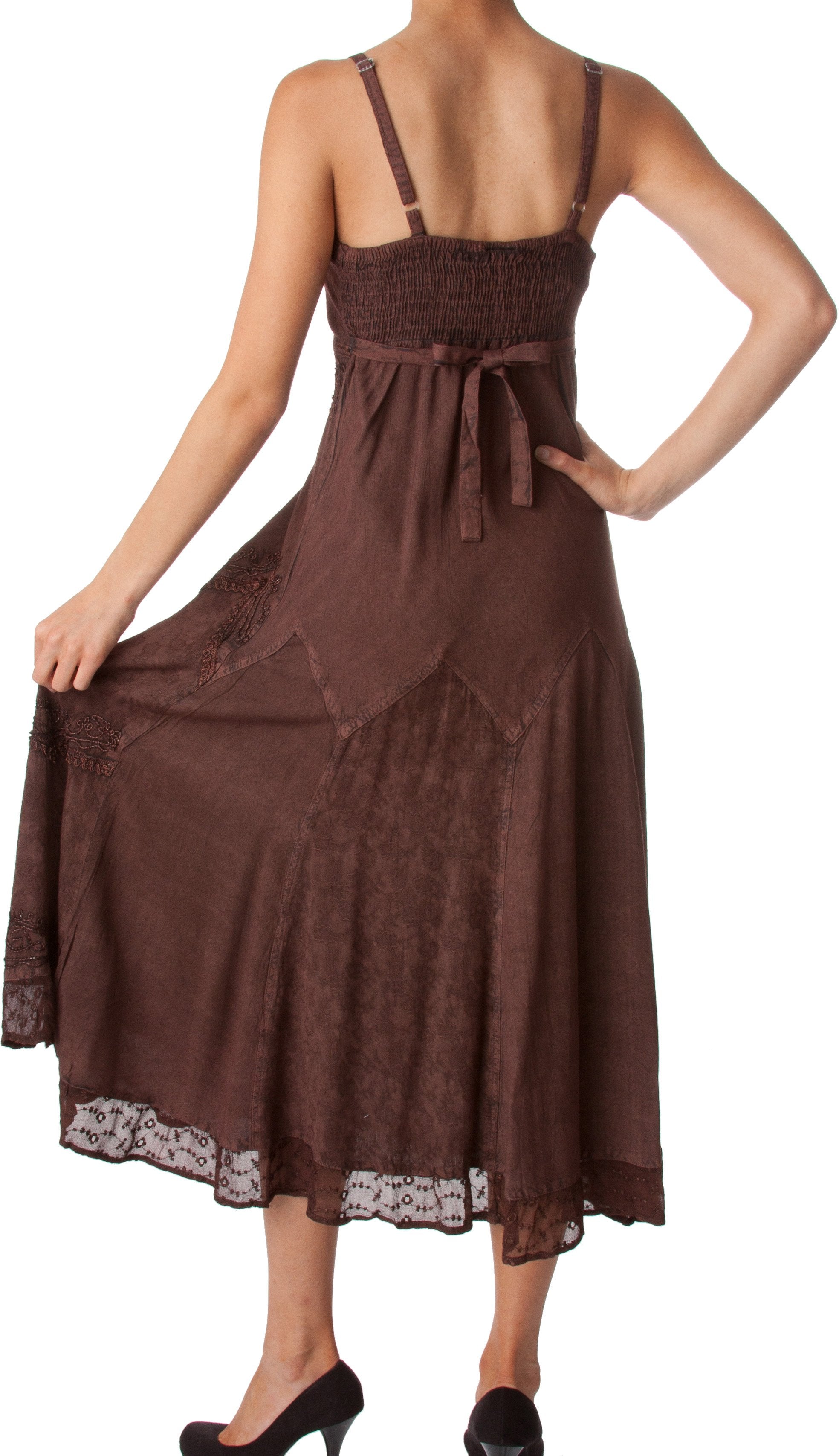 Sakkas - Stonewashed Rayon Embroidered Adjustable Spaghetti Straps Long Dress
