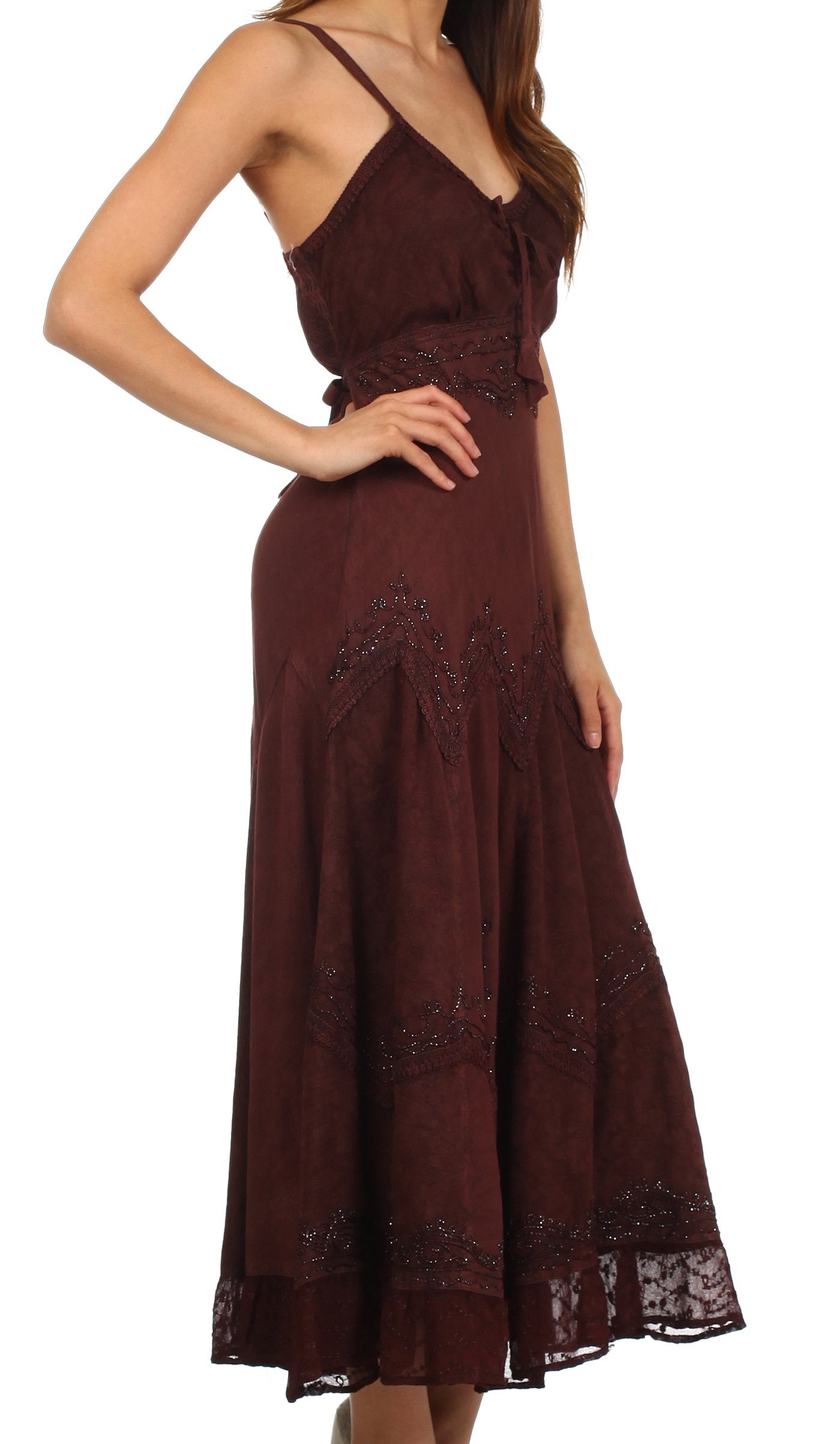 Sakkas - Stonewashed Rayon Embroidered Adjustable Spaghetti Straps Long Dress