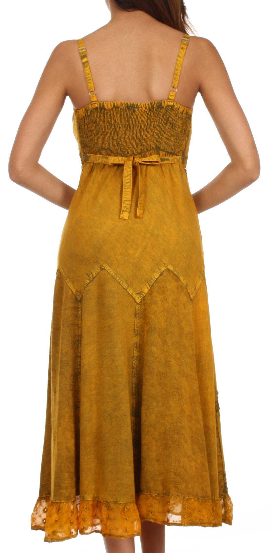 Sakkas - Stonewashed Rayon Embroidered Adjustable Spaghetti Straps Long Dress