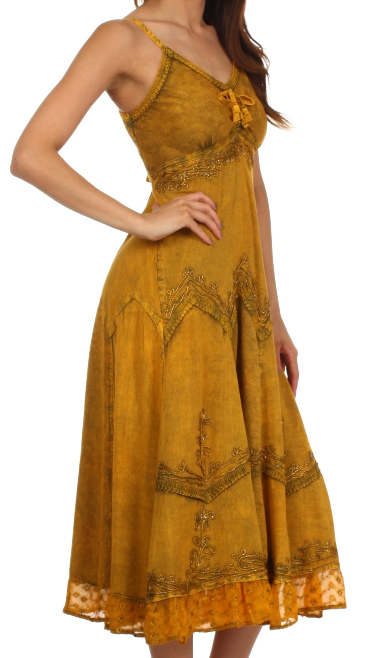 Sakkas - Stonewashed Rayon Embroidered Adjustable Spaghetti Straps Long Dress