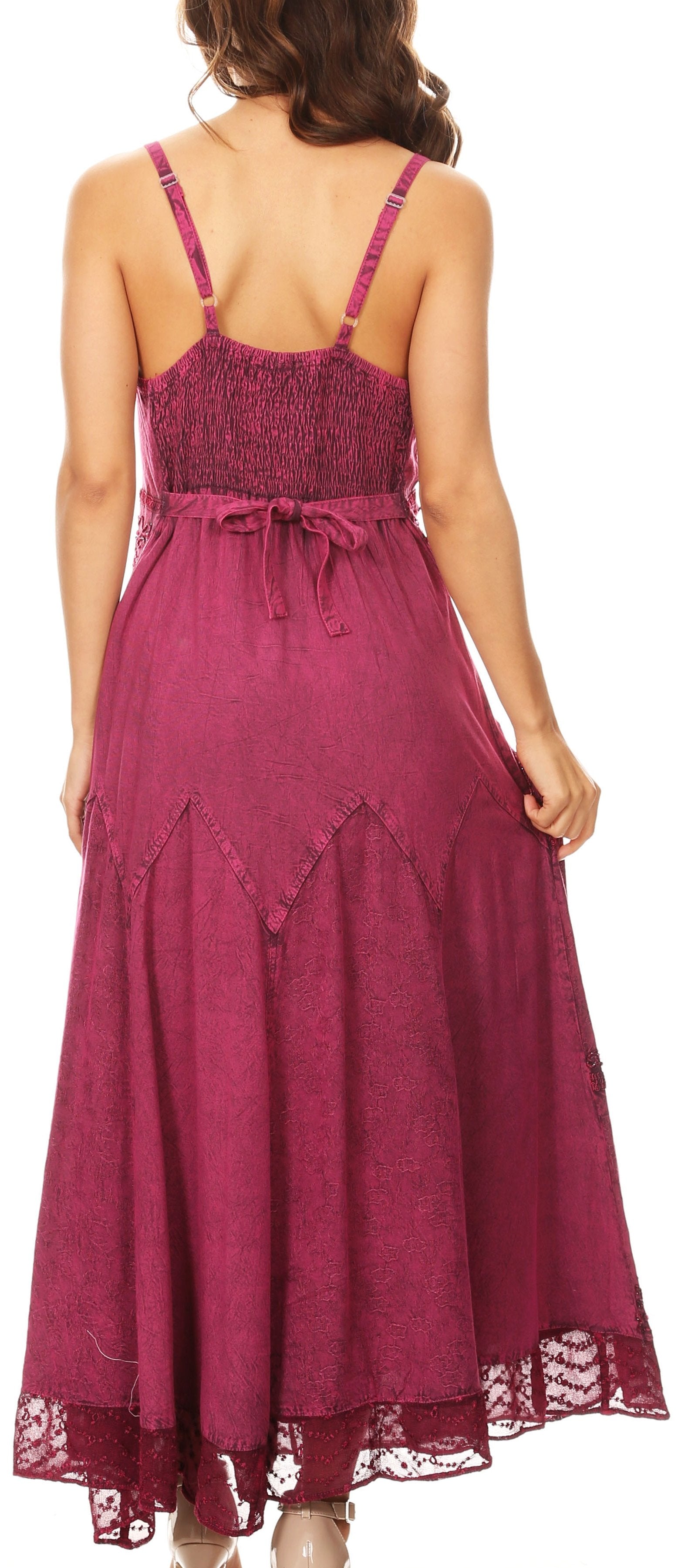 Sakkas - Stonewashed Rayon Embroidered Adjustable Spaghetti Straps Long Dress