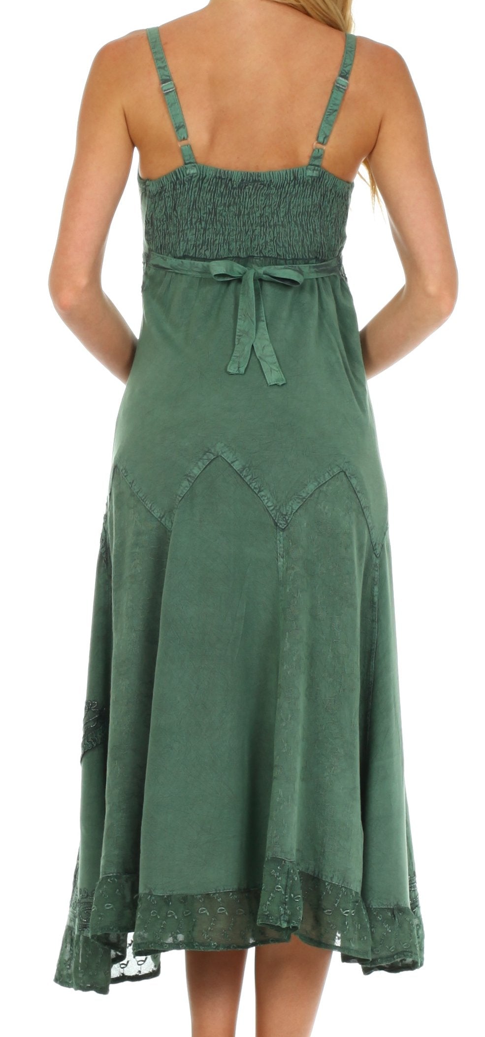 Sakkas - Stonewashed Rayon Embroidered Adjustable Spaghetti Straps Long Dress