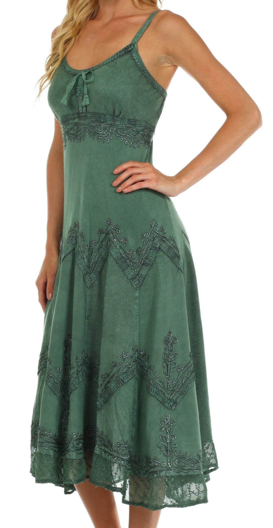 Sakkas - Stonewashed Rayon Embroidered Adjustable Spaghetti Straps Long Dress
