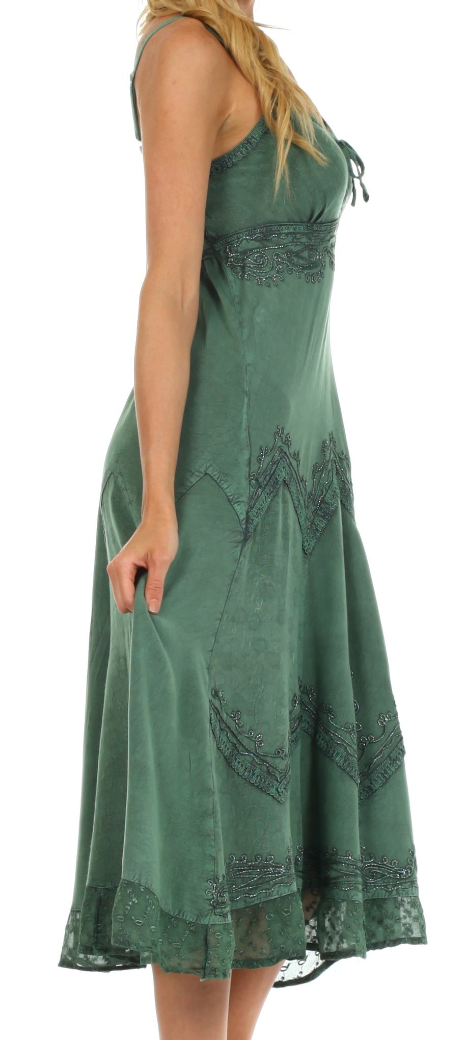 Sakkas - Stonewashed Rayon Embroidered Adjustable Spaghetti Straps Long Dress