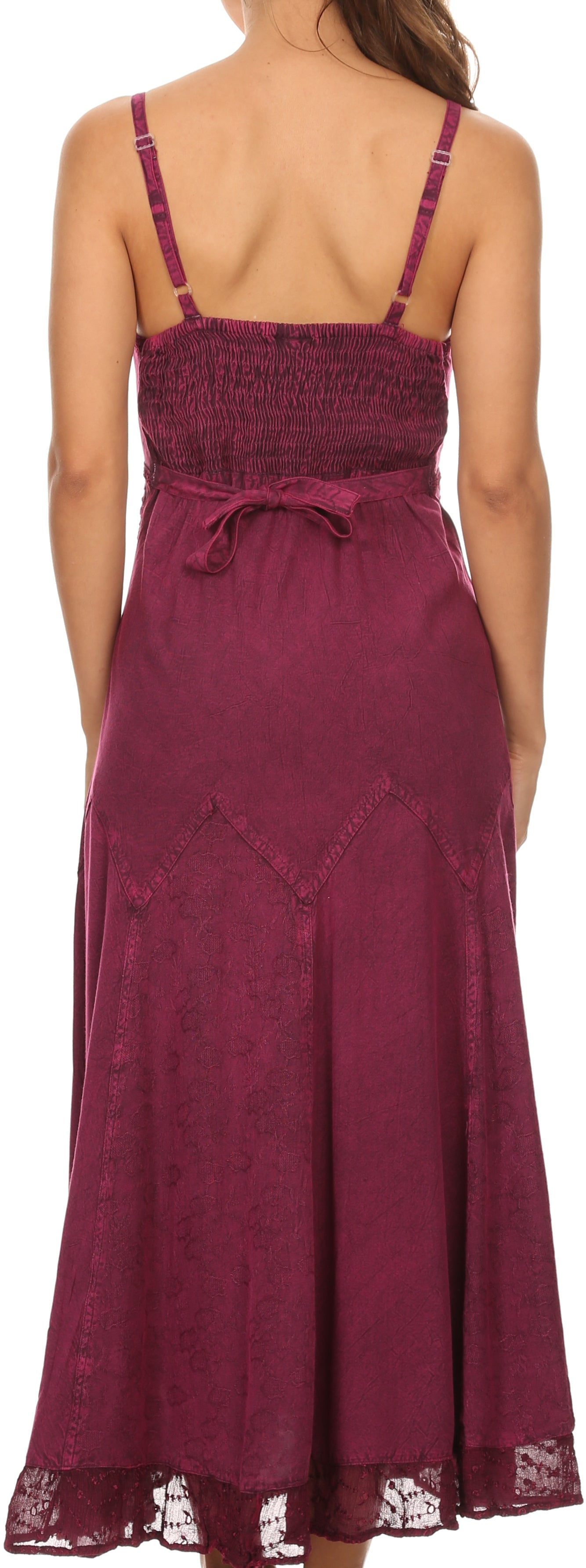 Sakkas - Stonewashed Rayon Embroidered Adjustable Spaghetti Straps Long Dress