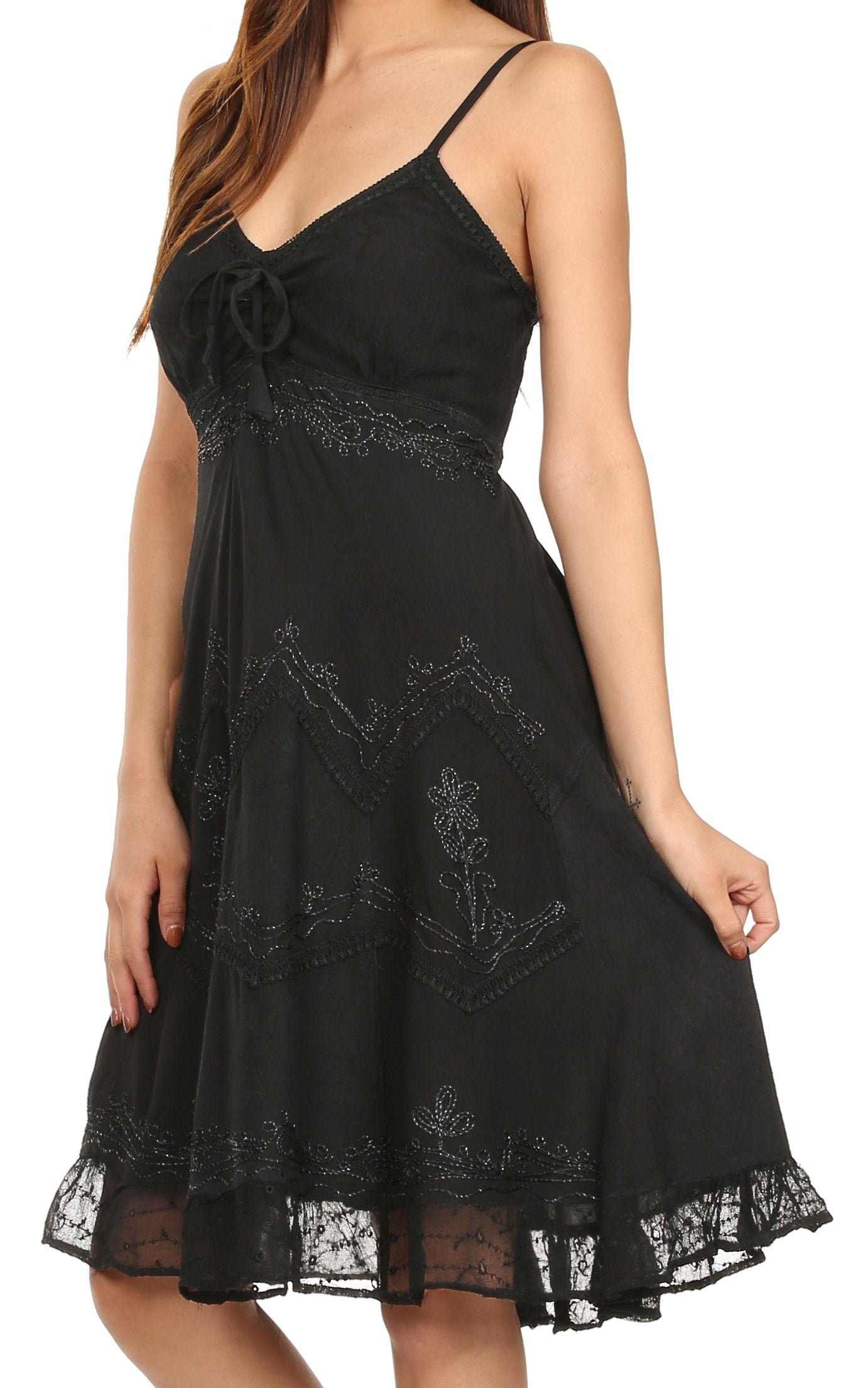 Sakkas - Stonewashed Rayon Adjustable Spaghetti Straps Mid Length Dress
