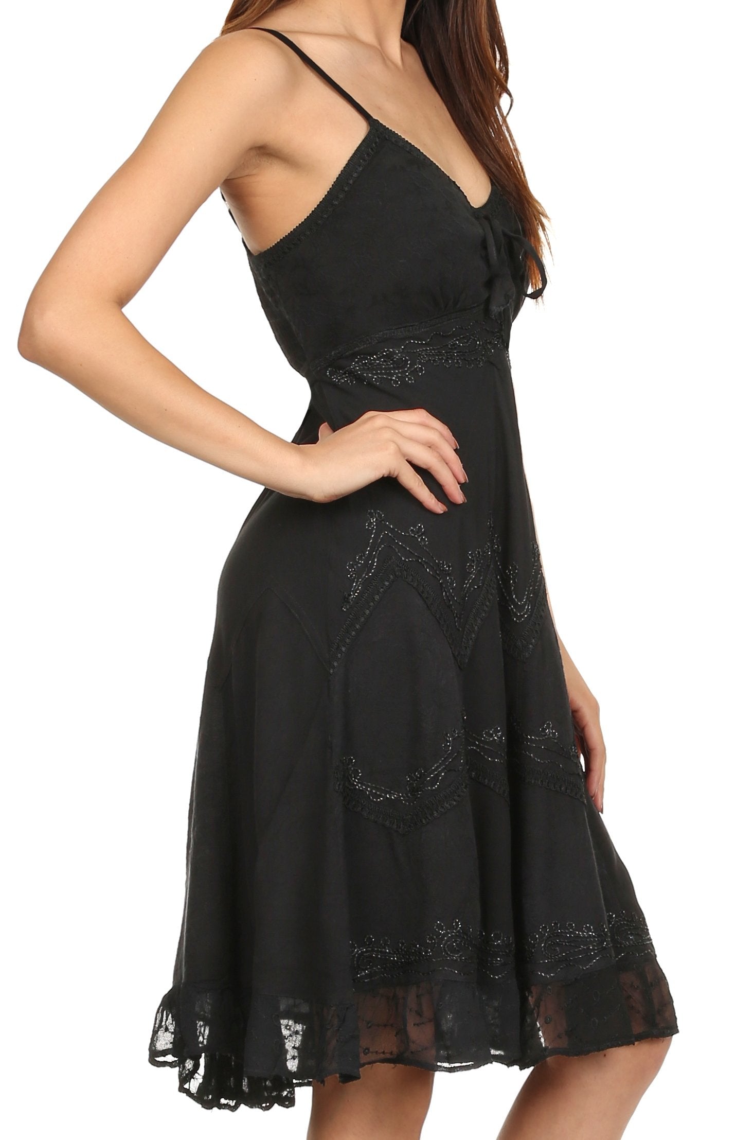 Sakkas - Stonewashed Rayon Adjustable Spaghetti Straps Mid Length Dress