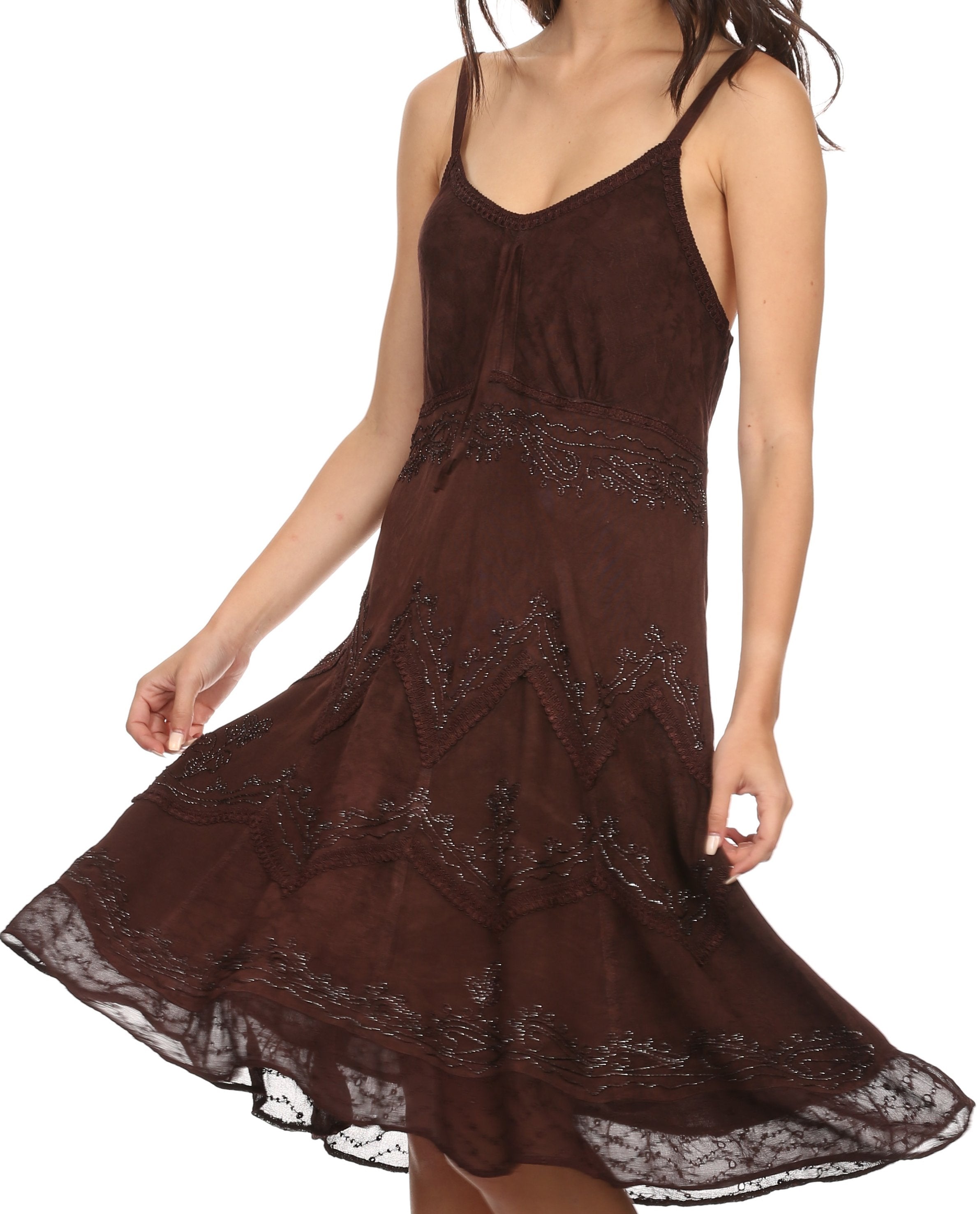 Sakkas - Stonewashed Rayon Adjustable Spaghetti Straps Mid Length Dress