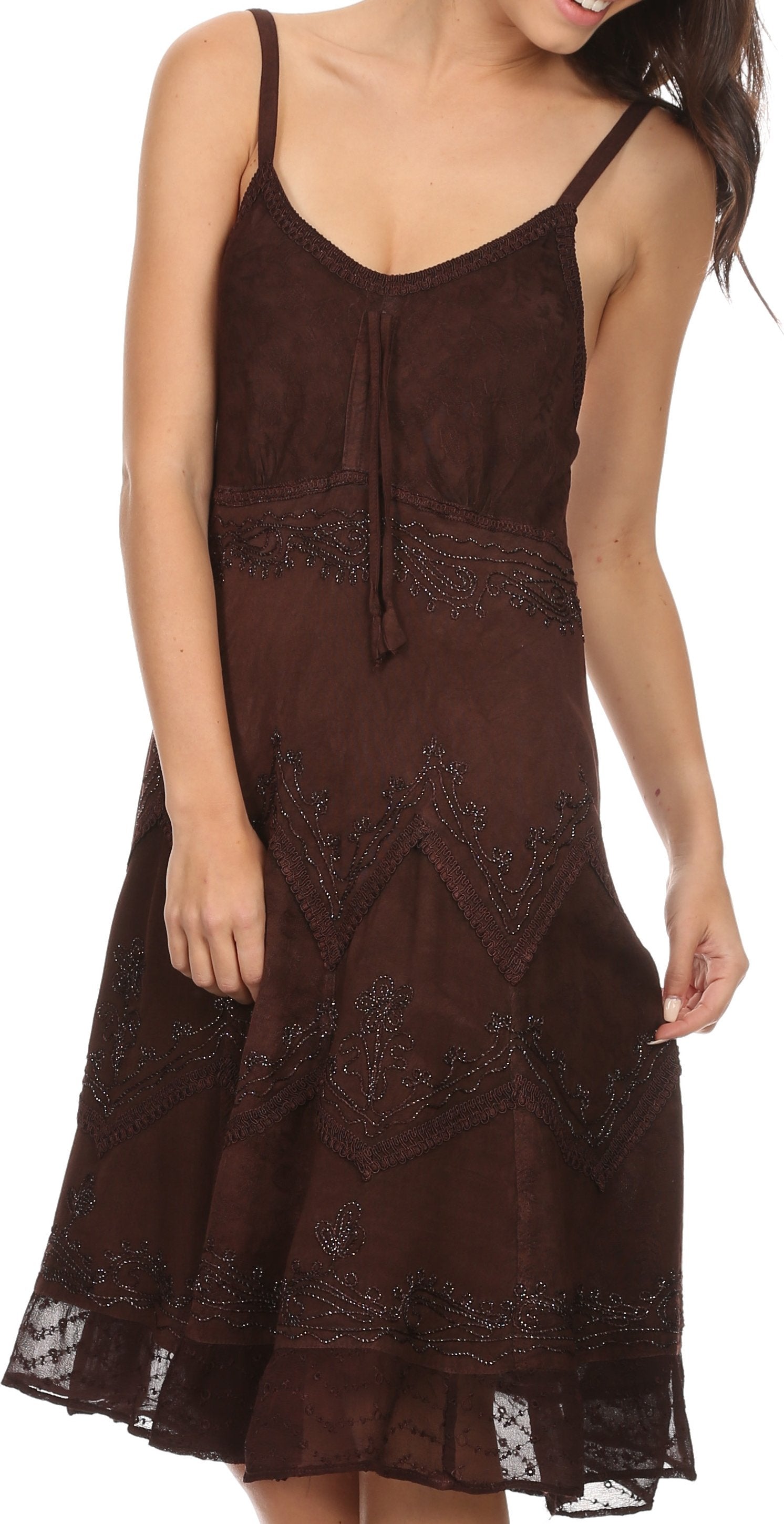 Sakkas - Stonewashed Rayon Adjustable Spaghetti Straps Mid Length Dress