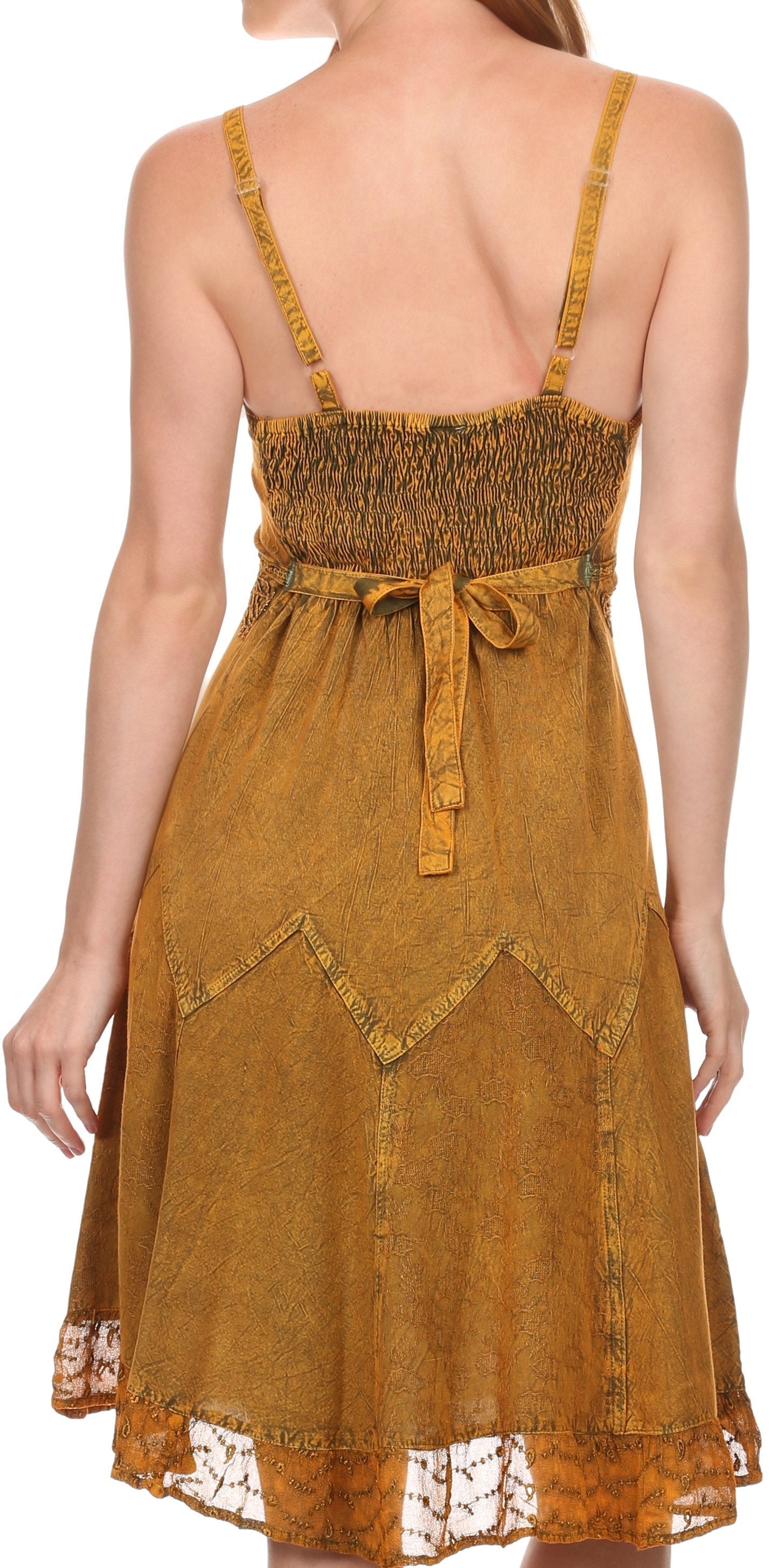 Sakkas - Stonewashed Rayon Adjustable Spaghetti Straps Mid Length Dress