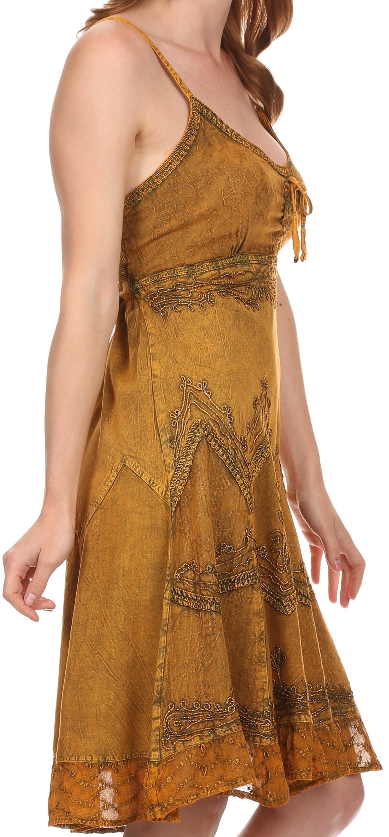 Sakkas - Stonewashed Rayon Adjustable Spaghetti Straps Mid Length Dress