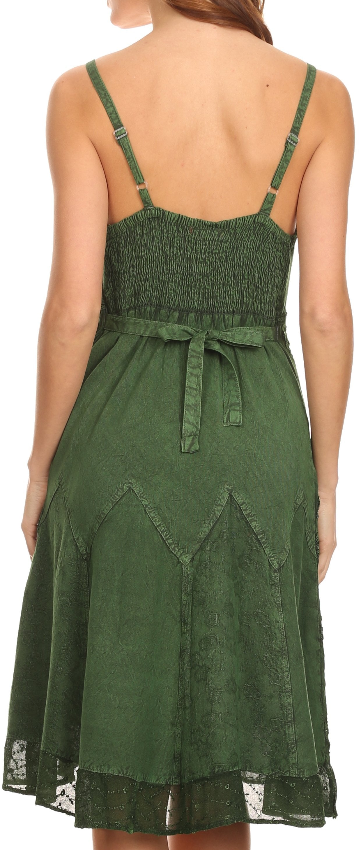 Sakkas - Stonewashed Rayon Adjustable Spaghetti Straps Mid Length Dress