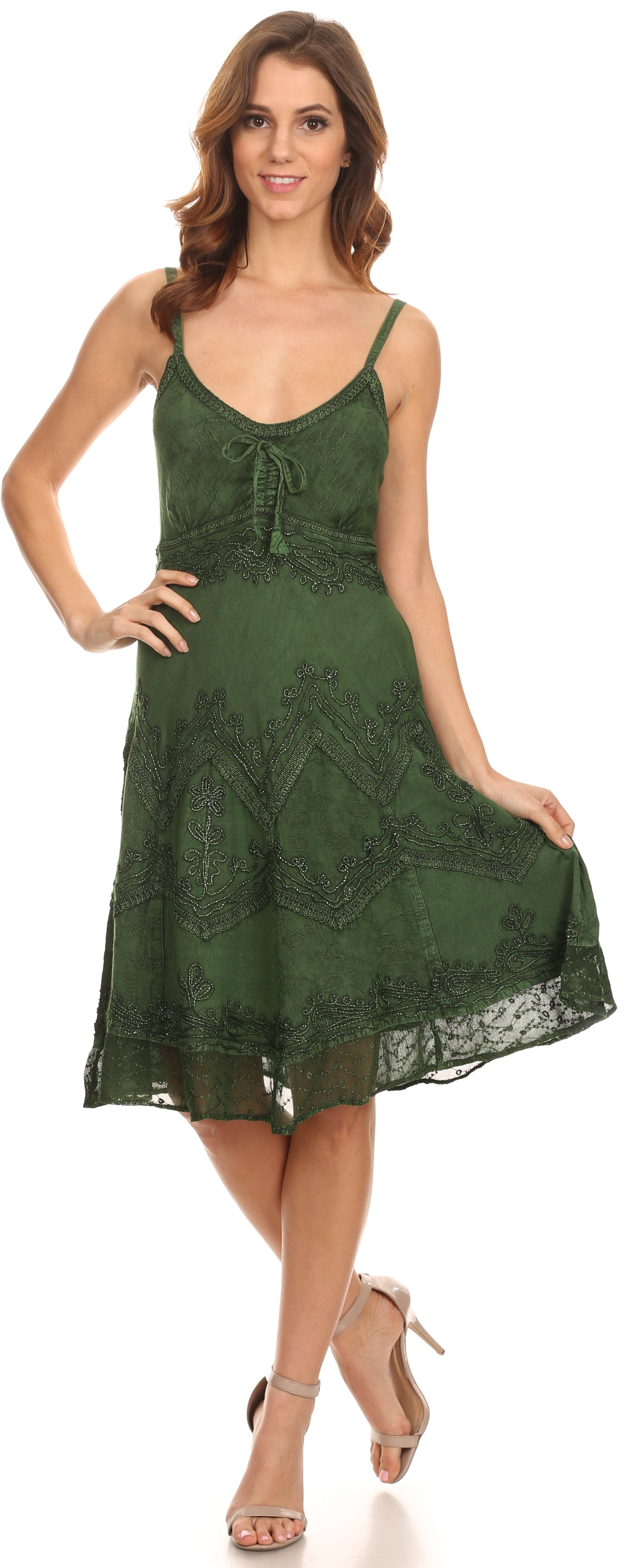 Sakkas - Stonewashed Rayon Adjustable Spaghetti Straps Mid Length Dress