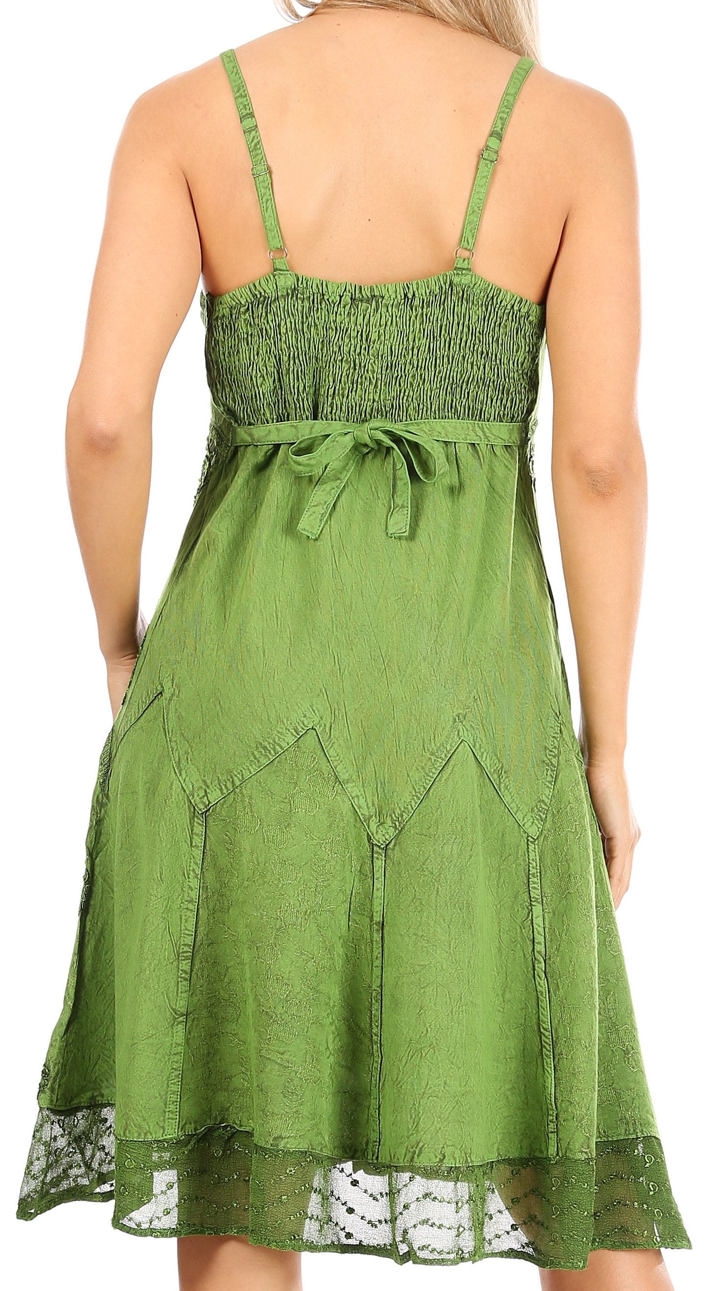 Sakkas - Stonewashed Rayon Adjustable Spaghetti Straps Mid Length Dress