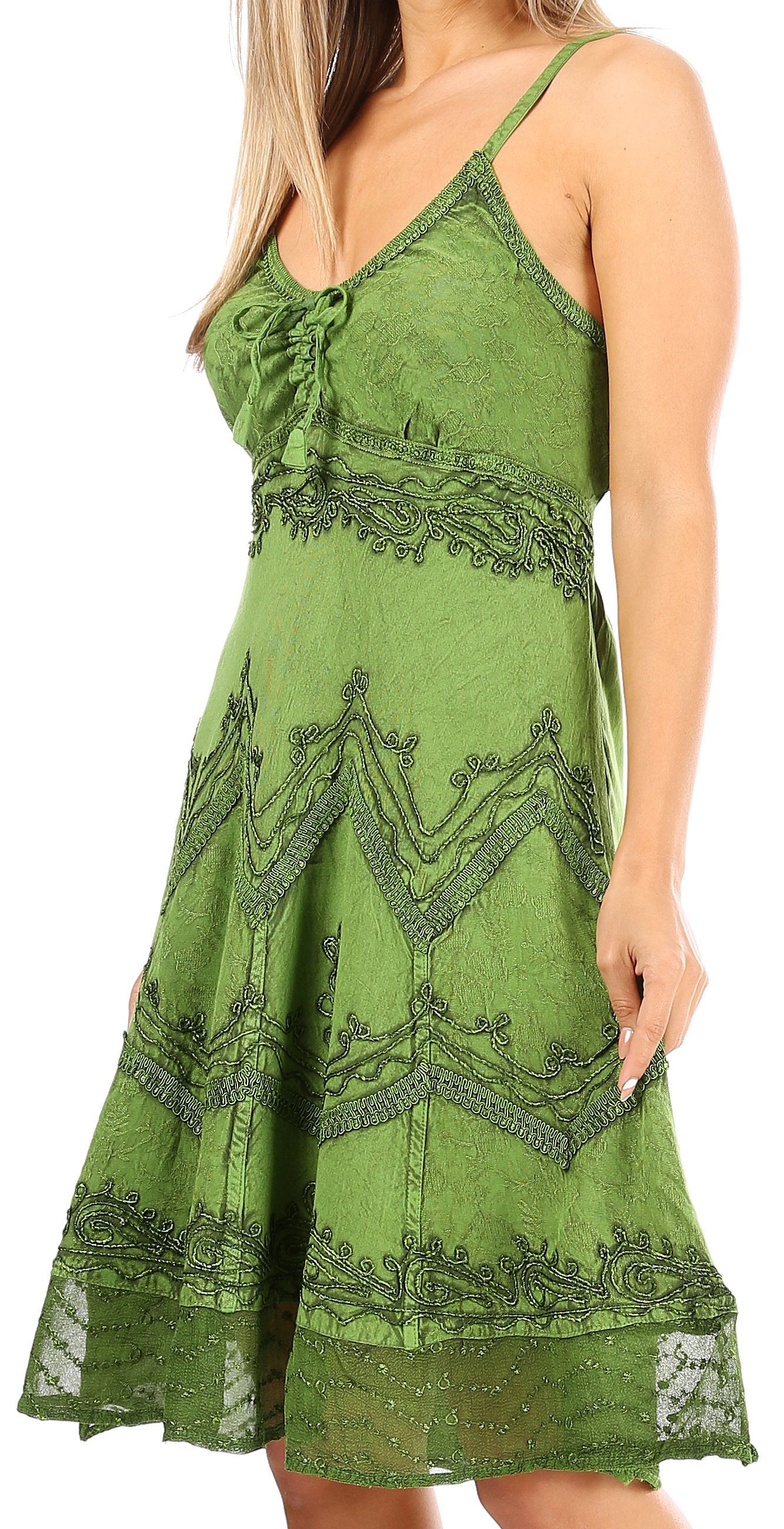 Sakkas - Stonewashed Rayon Adjustable Spaghetti Straps Mid Length Dress