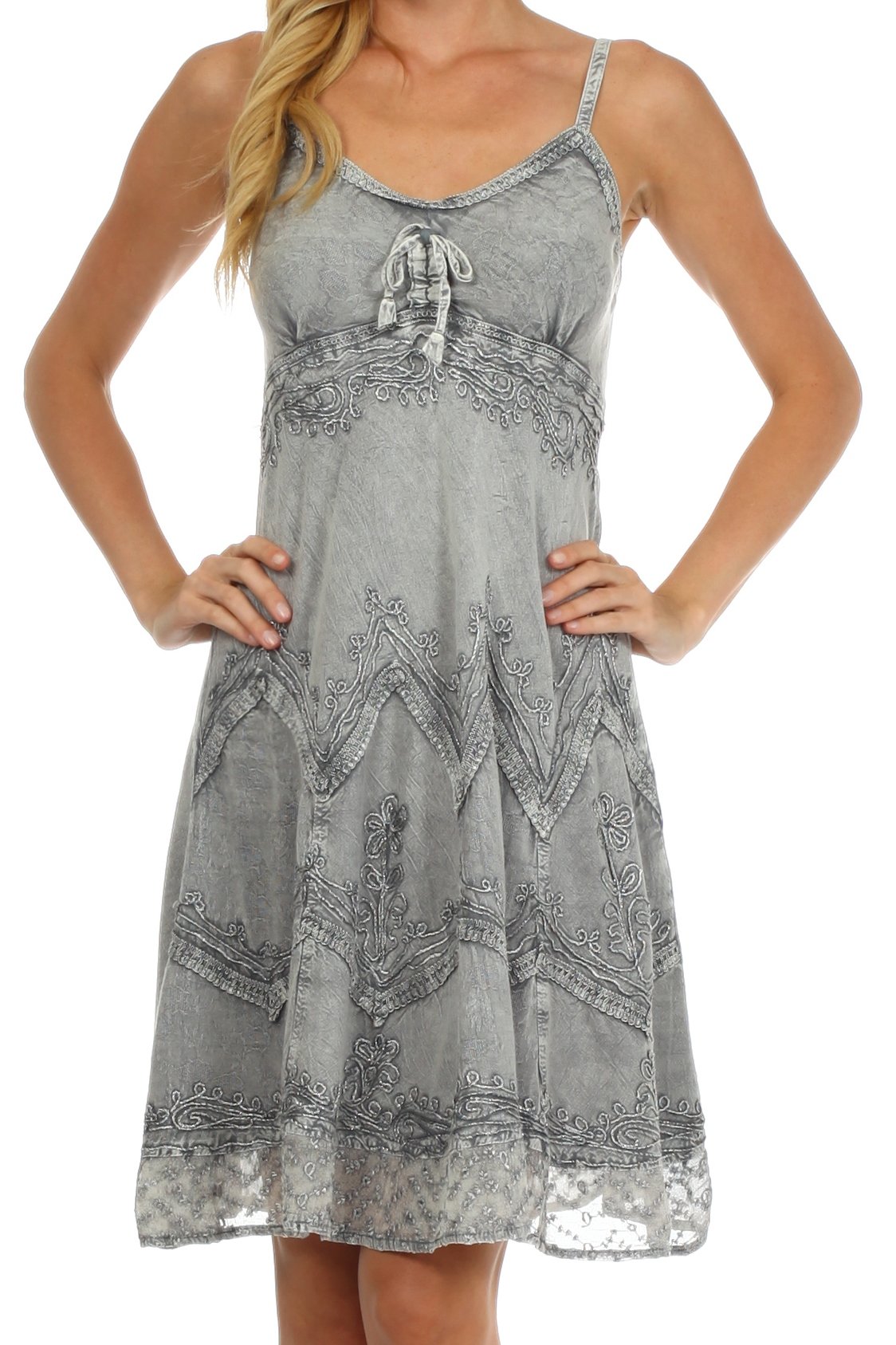 Sakkas - Stonewashed Rayon Adjustable Spaghetti Straps Mid Length Dress