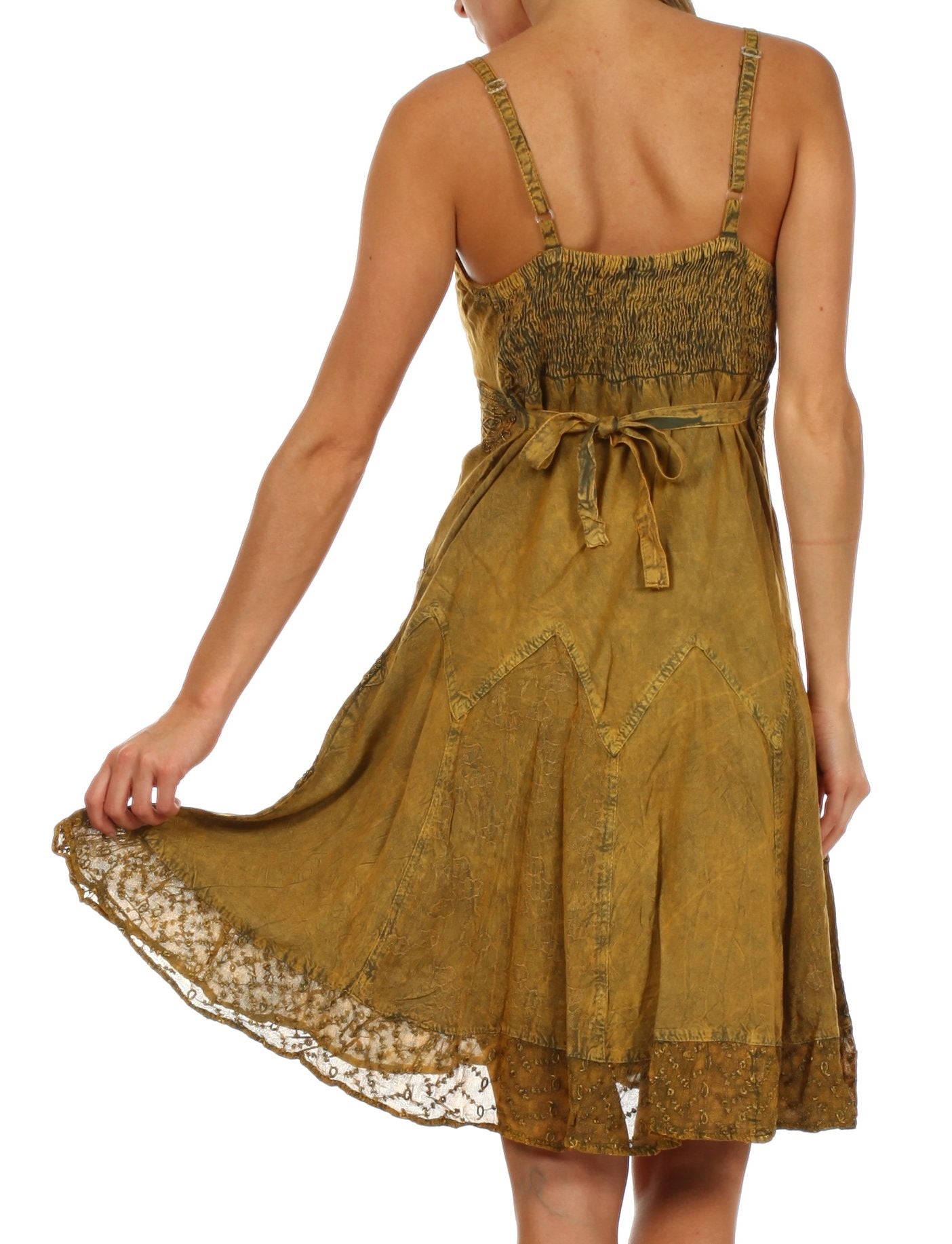 Sakkas - Stonewashed Rayon Adjustable Spaghetti Straps Mid Length Dress
