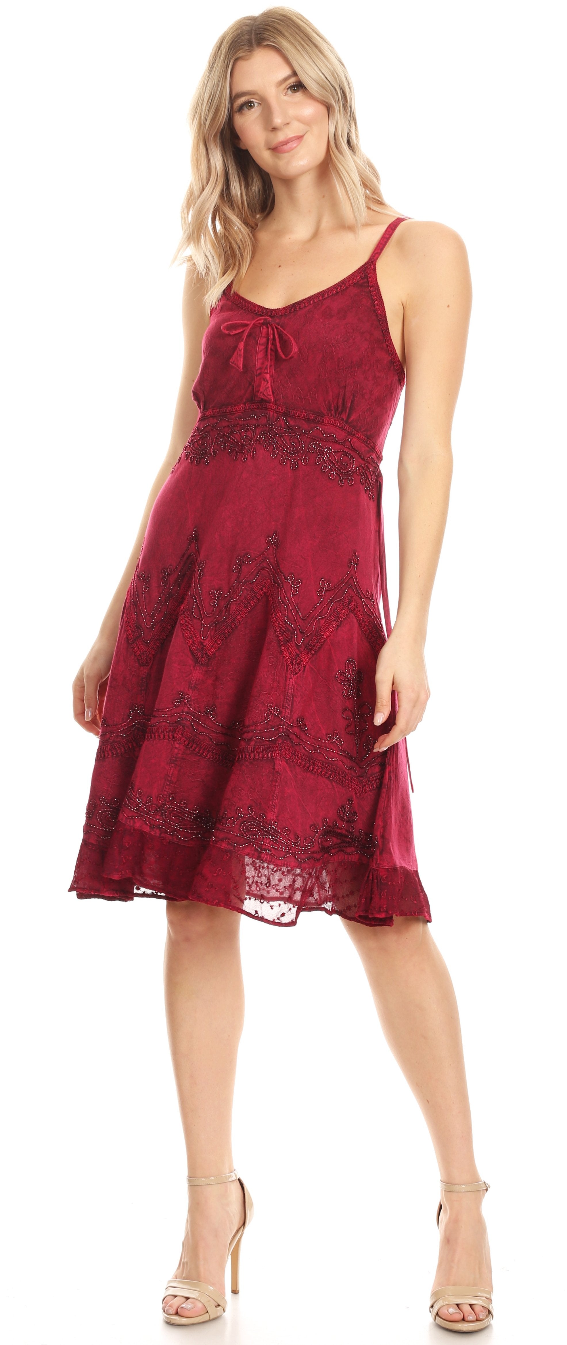 Sakkas - Stonewashed Rayon Adjustable Spaghetti Straps Mid Length Dress