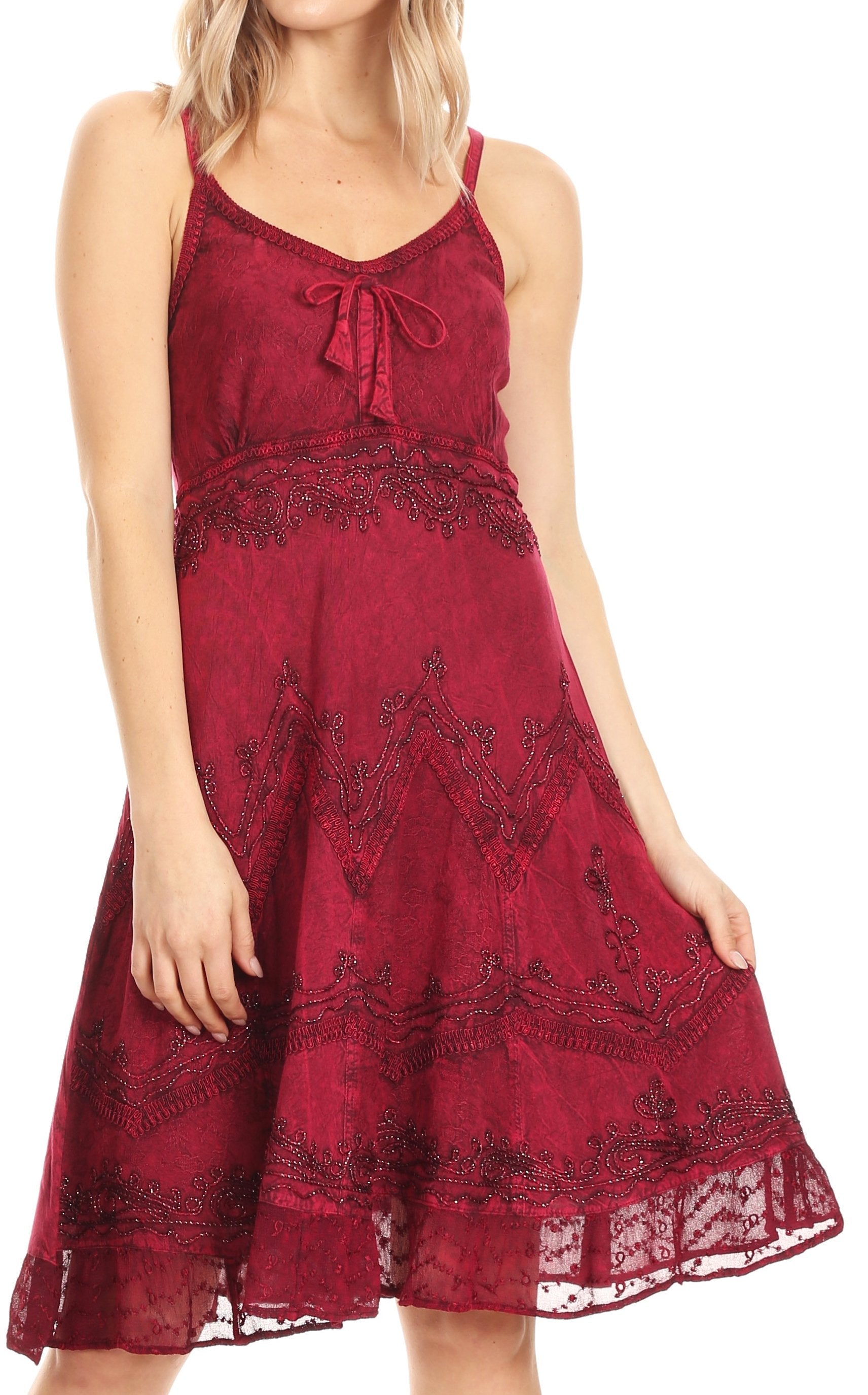 Sakkas - Stonewashed Rayon Adjustable Spaghetti Straps Mid Length Dress