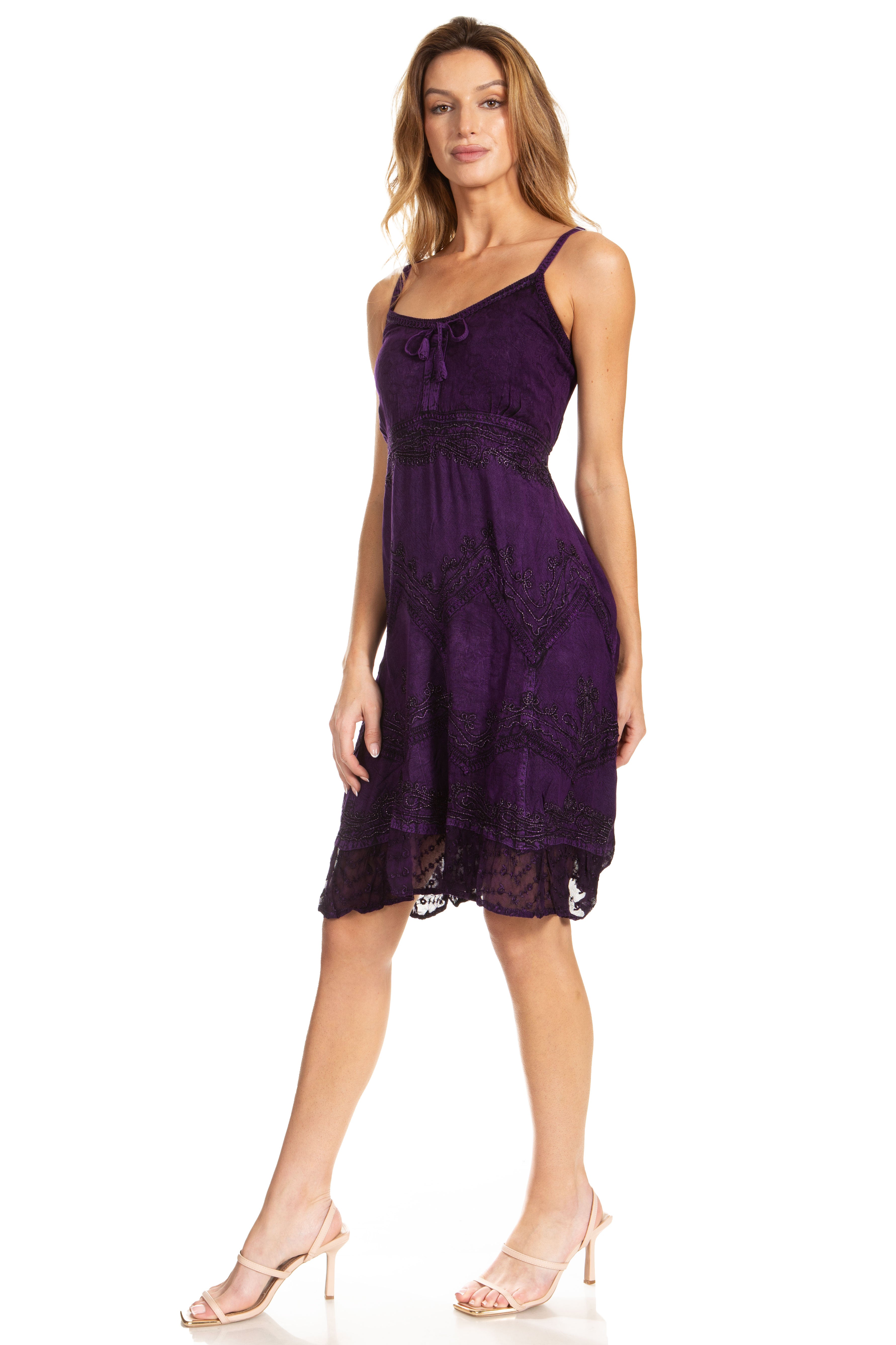 Sakkas - Stonewashed Rayon Adjustable Spaghetti Straps Mid Length Dress